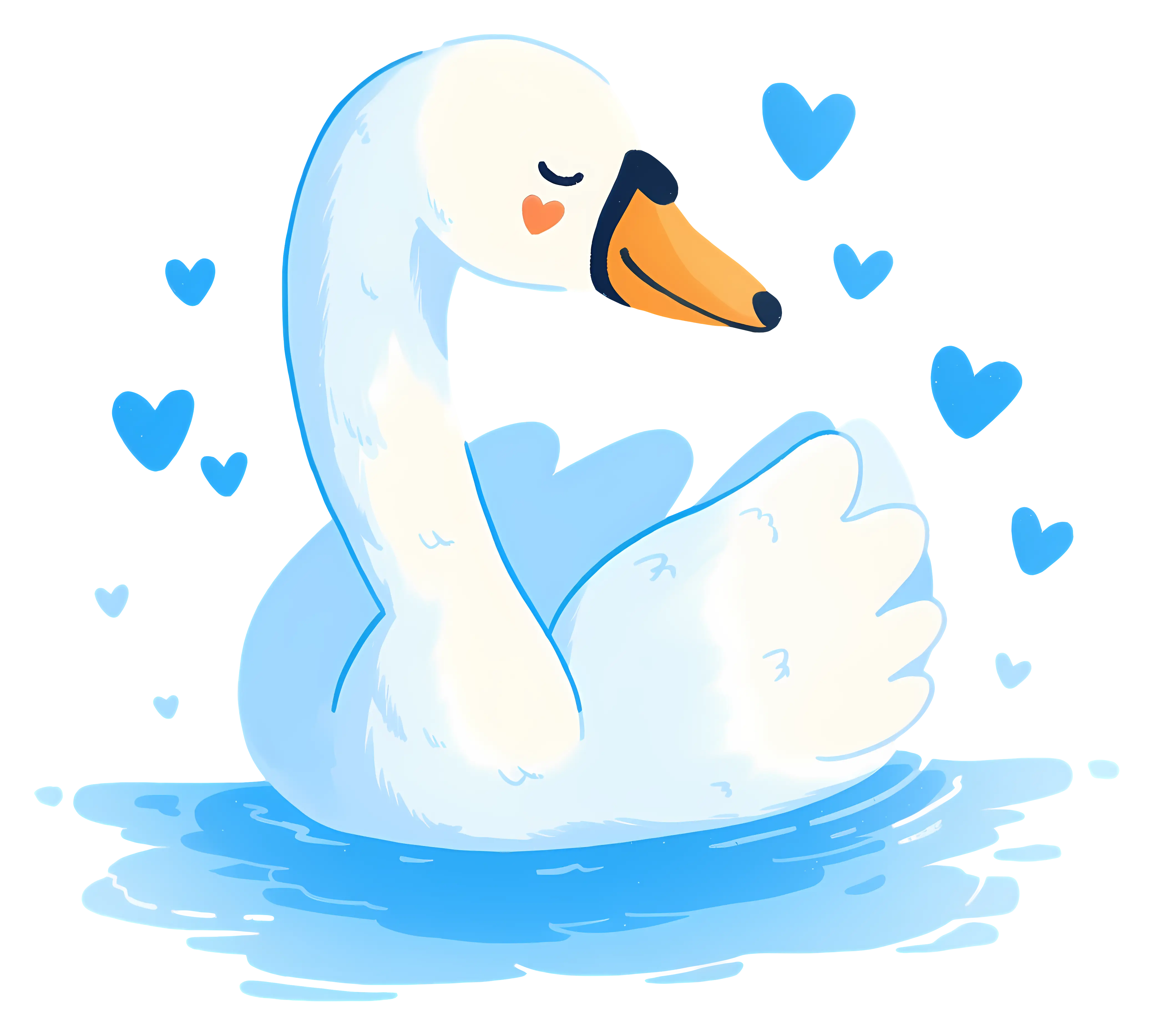 Cute Cartoon Swan with Blue Hearts