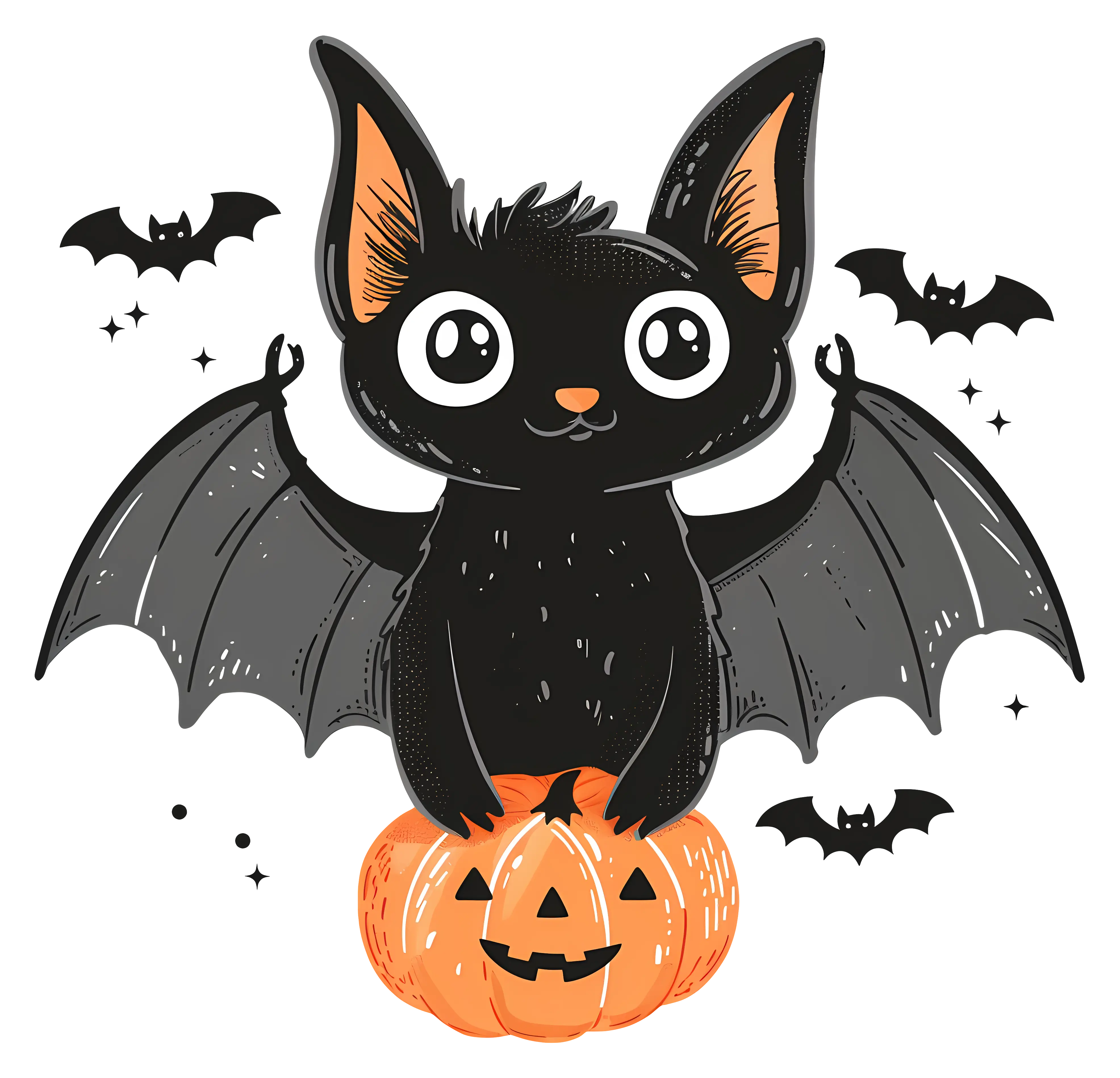 Cute Cartoon Bat with Halloween Pumpkin
