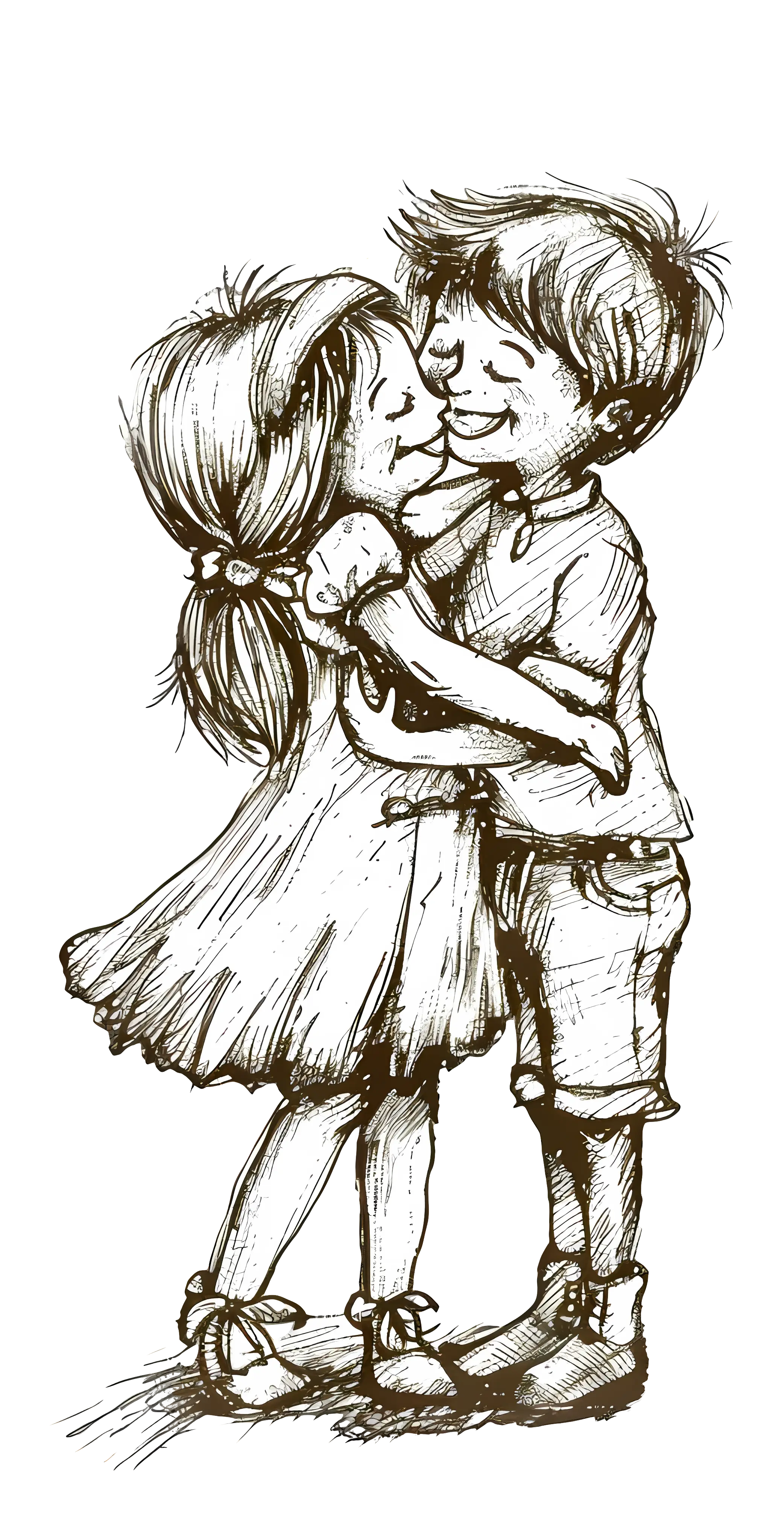 Cute Sketch of Hugging Children