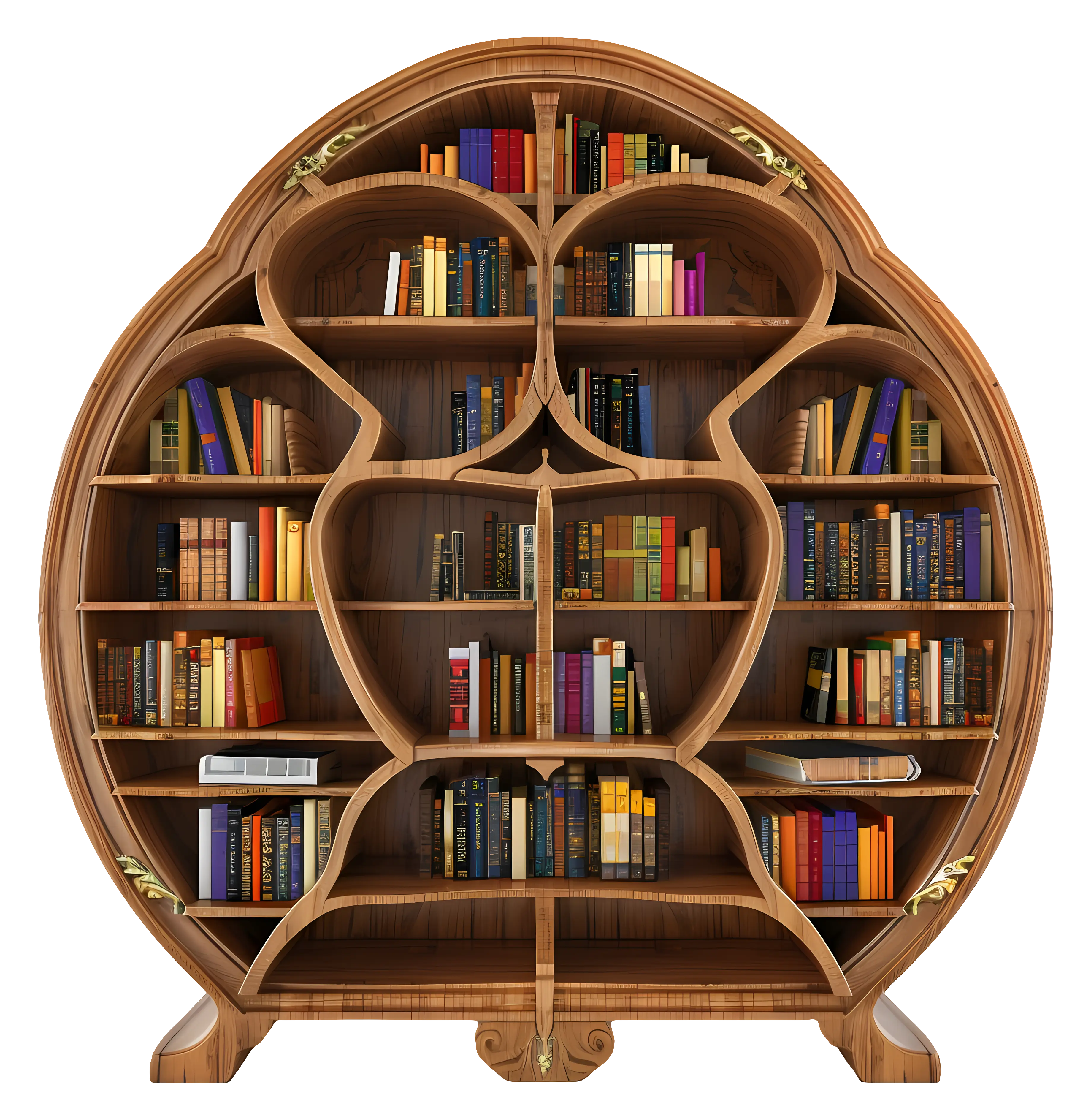 Unique Wooden Bookshelf with Books