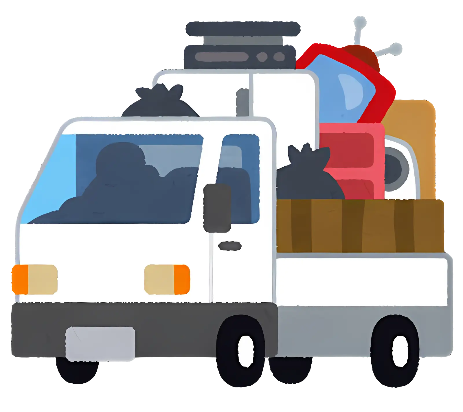 Truck Carrying Household and Garbage Items