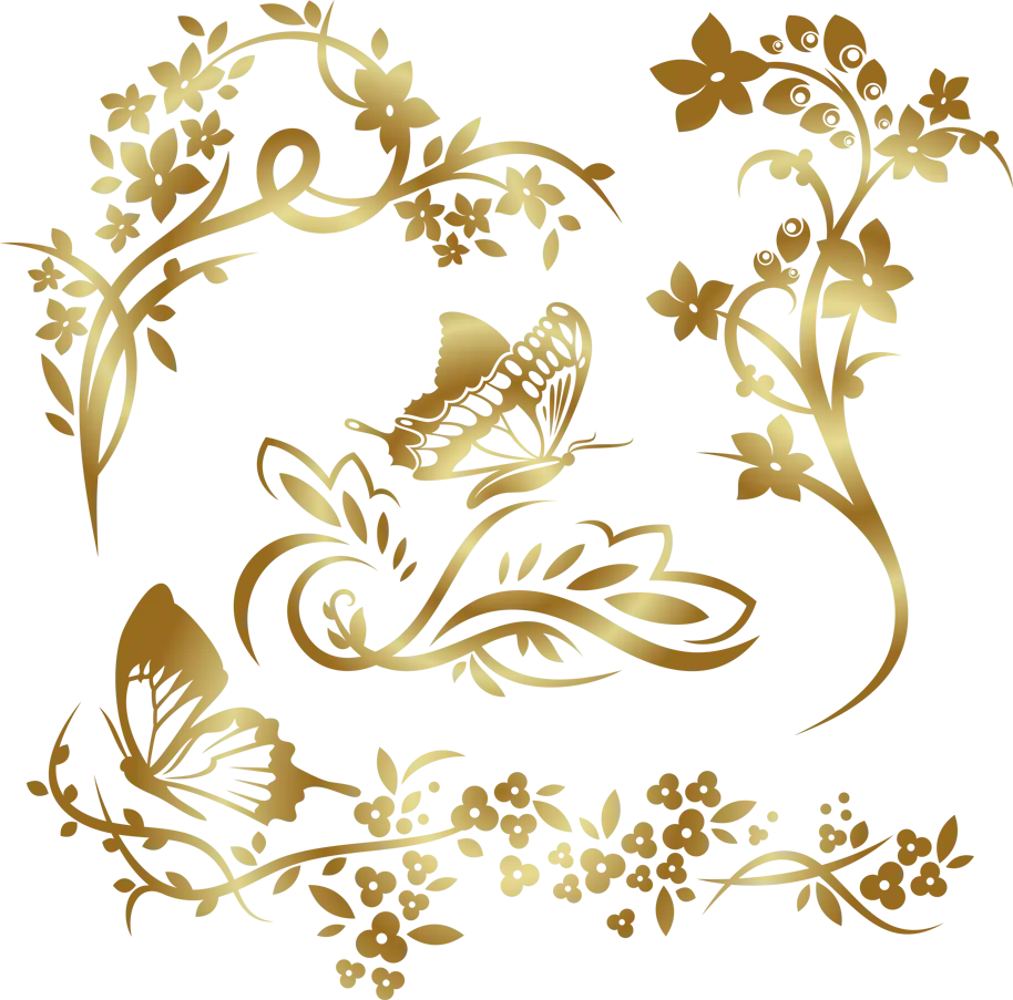 Golden Floral Butterflies Design