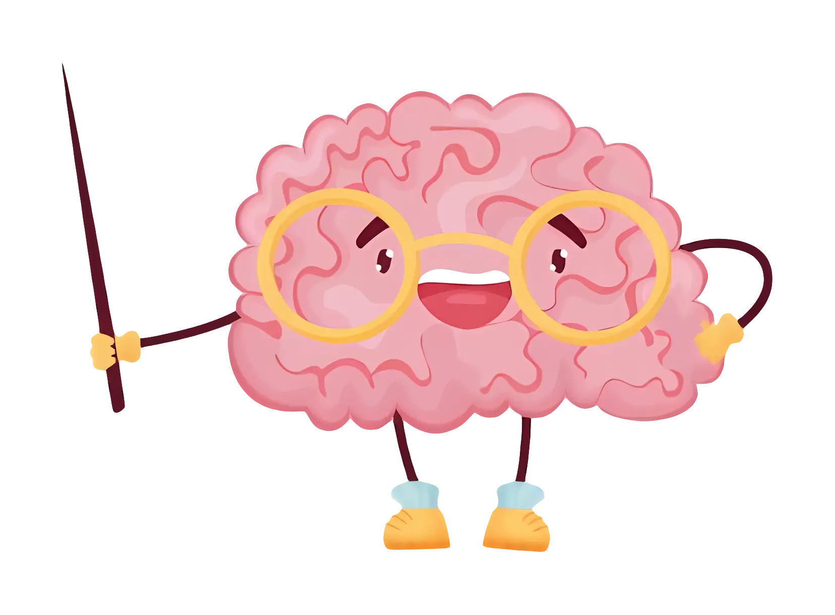 Cartoon Brain Holding Pointer for Educational Concept