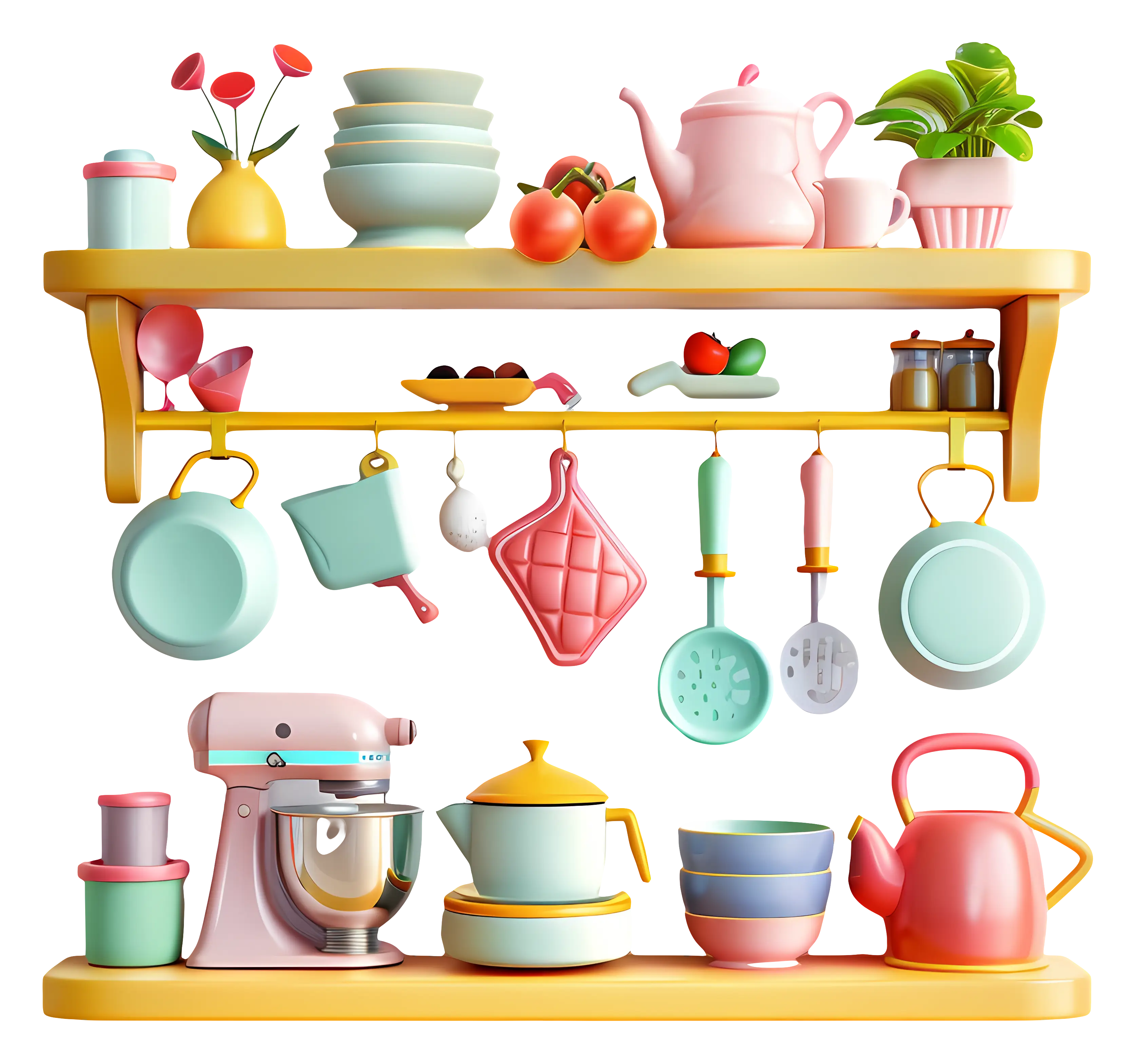 Colorful Kitchen Shelf with Utensils