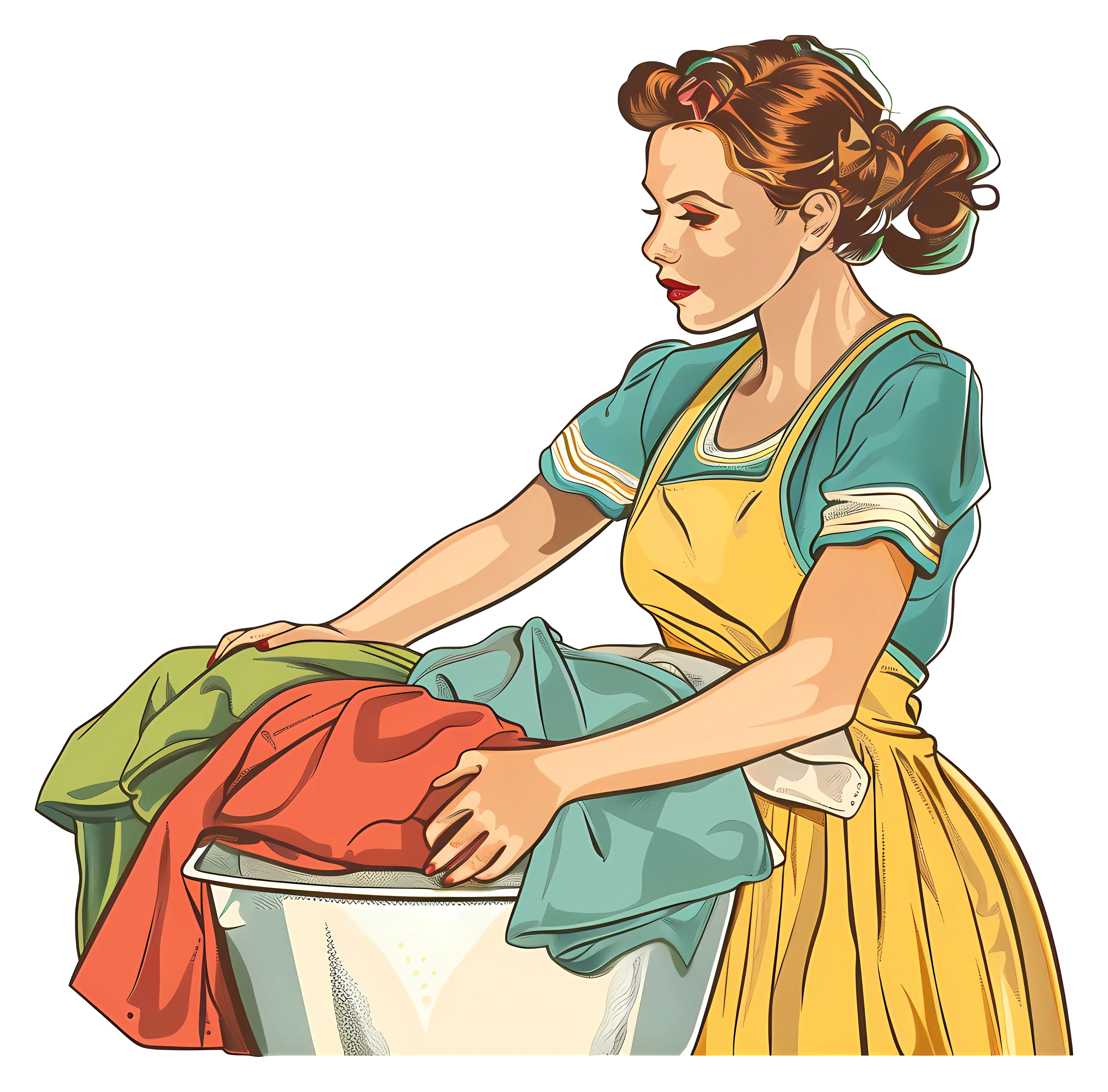 Vintage Woman Washing Clothes