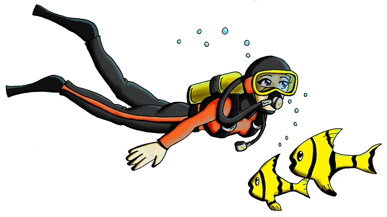 Scuba Diver Illustration with Fish