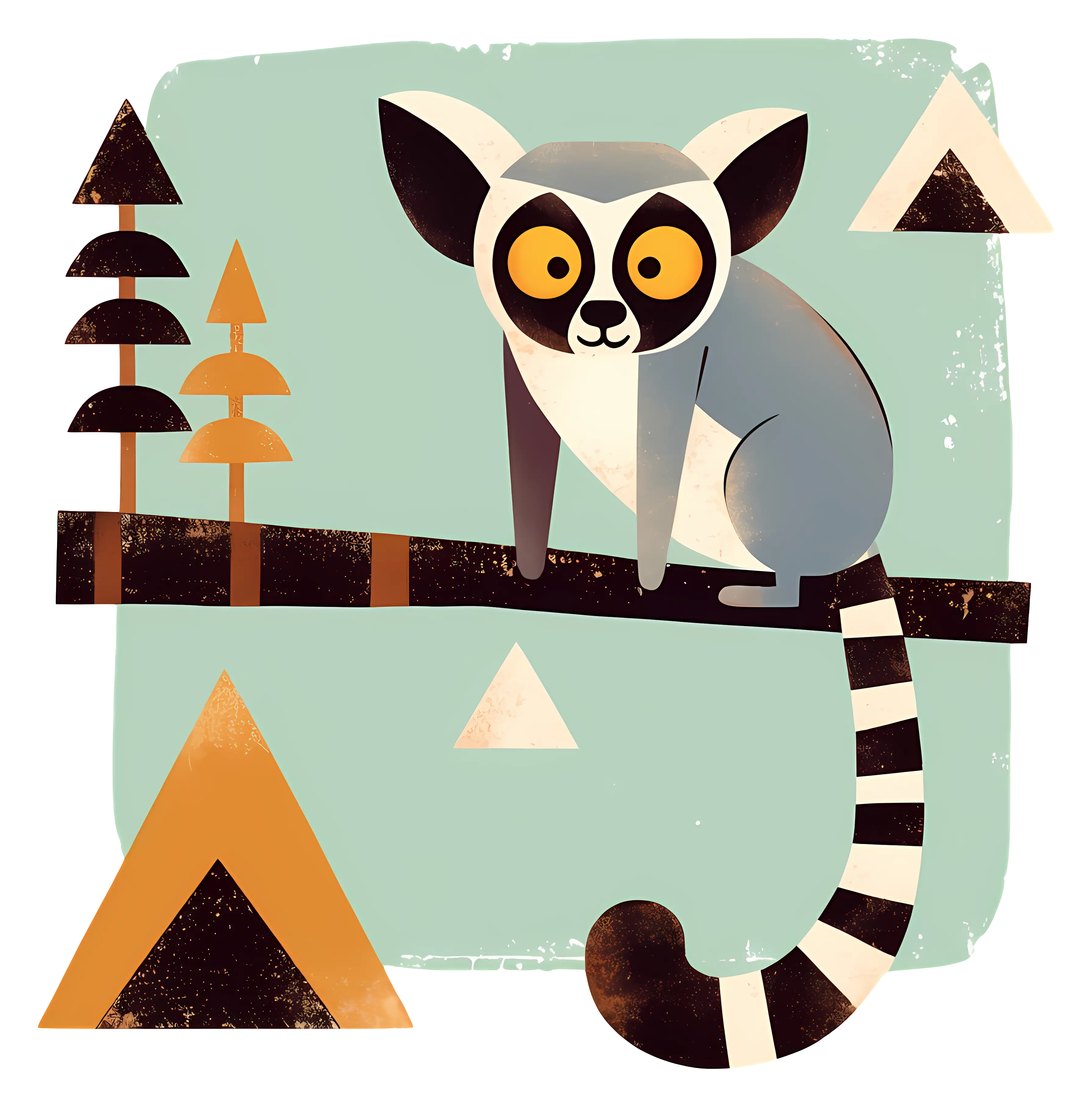 Lemur on Branch Illustration