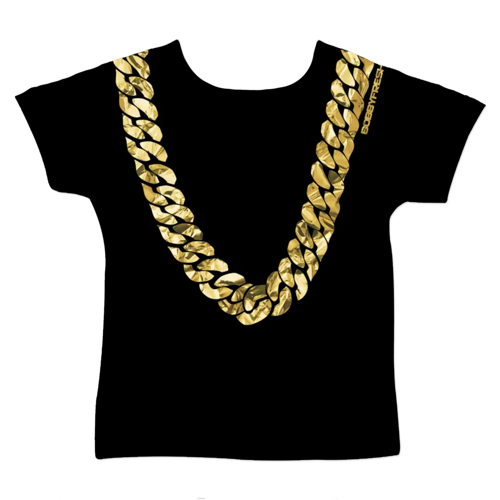 Trendy Black T-shirt with Gold Chain Print