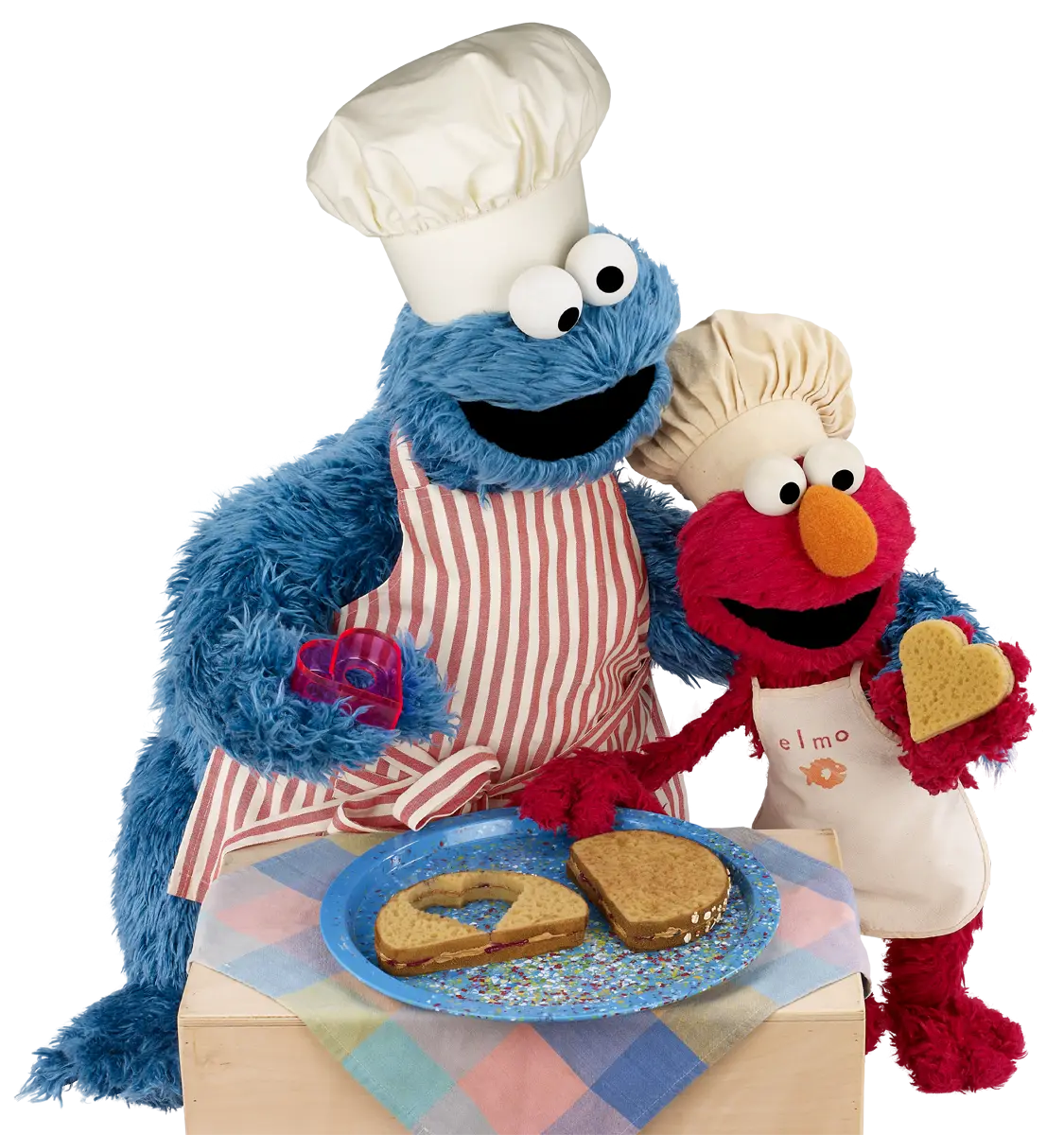 Blue and Red Puppets Cooking Together