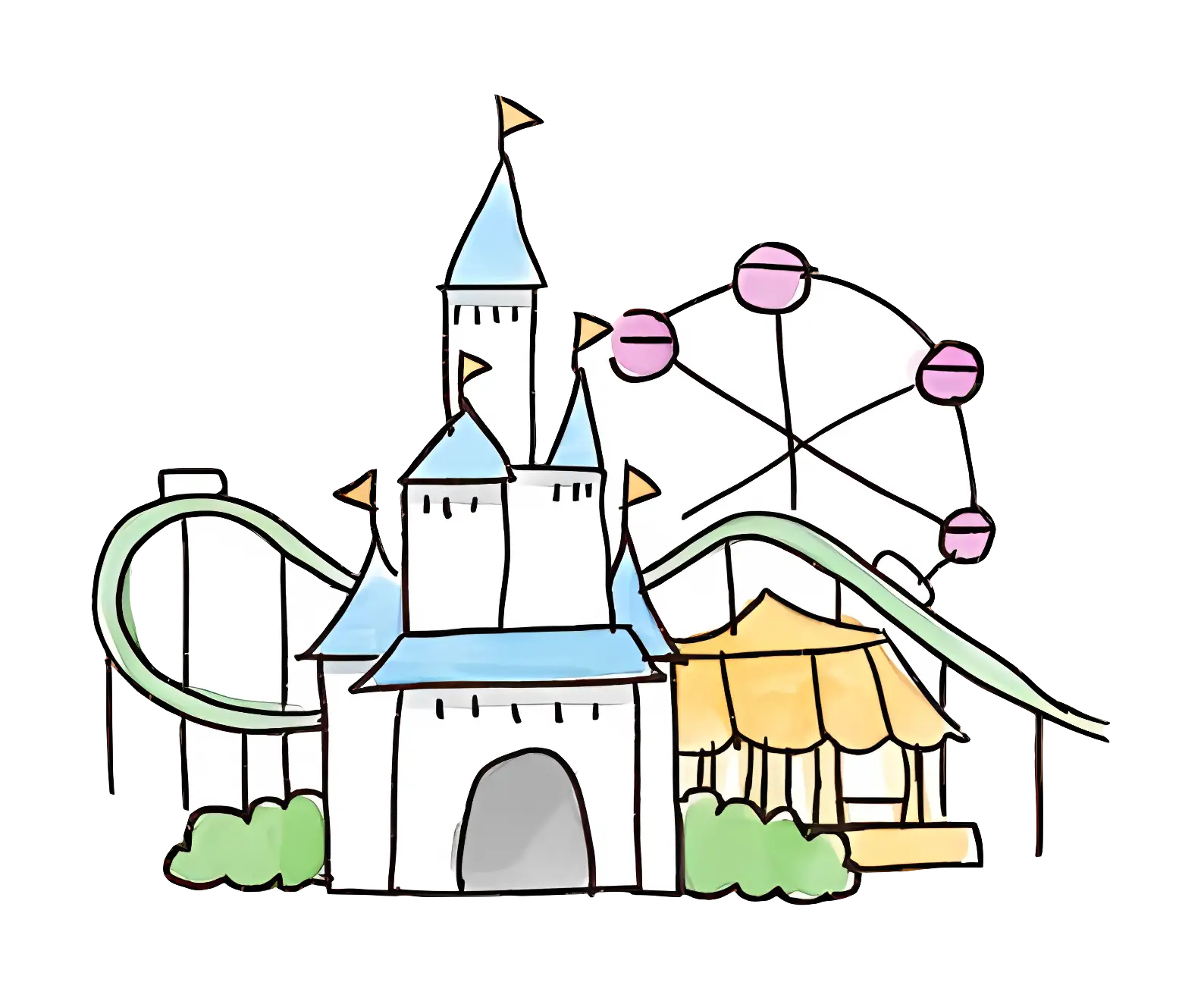 Amusement Park with Castle and Ferris Wheel