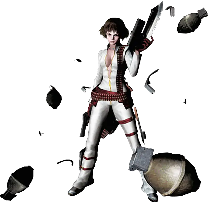 Female Warrior with Weapons and Grenades