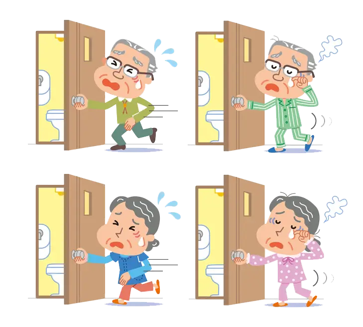 Elderly People Rushing to Bathroom Cartoon