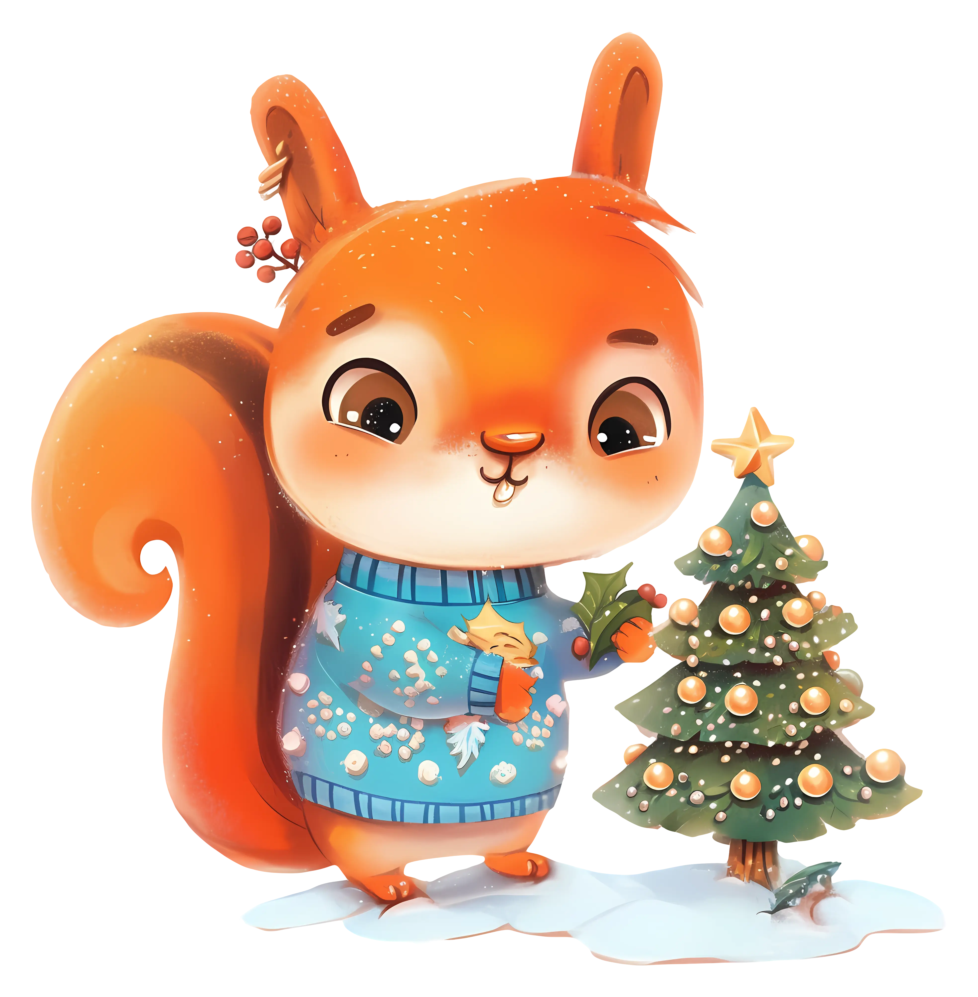 Squirrel in Sweater with Christmas Tree