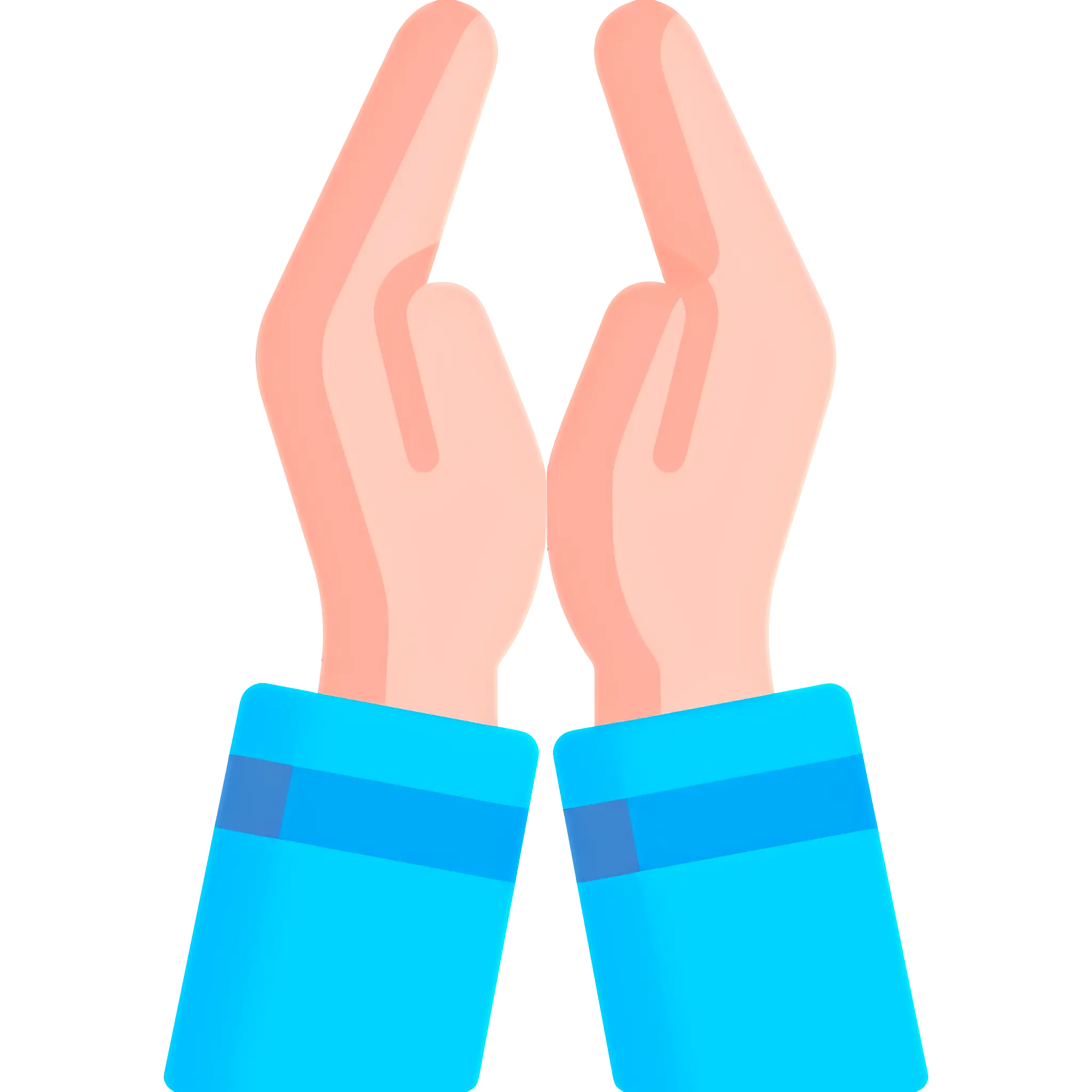 Open Hands in Blue Sleeves