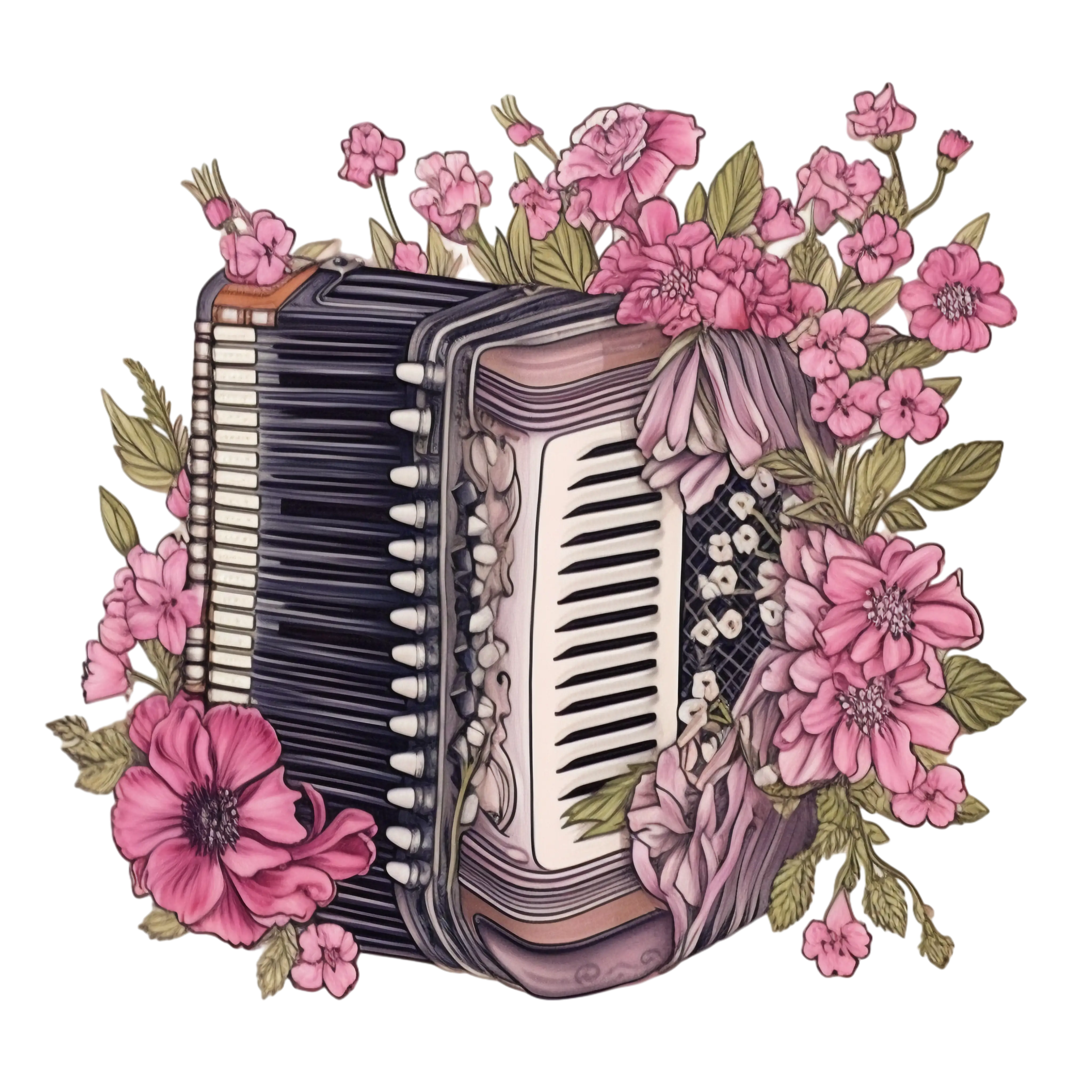 Accordion Decorated with Pink Flowers