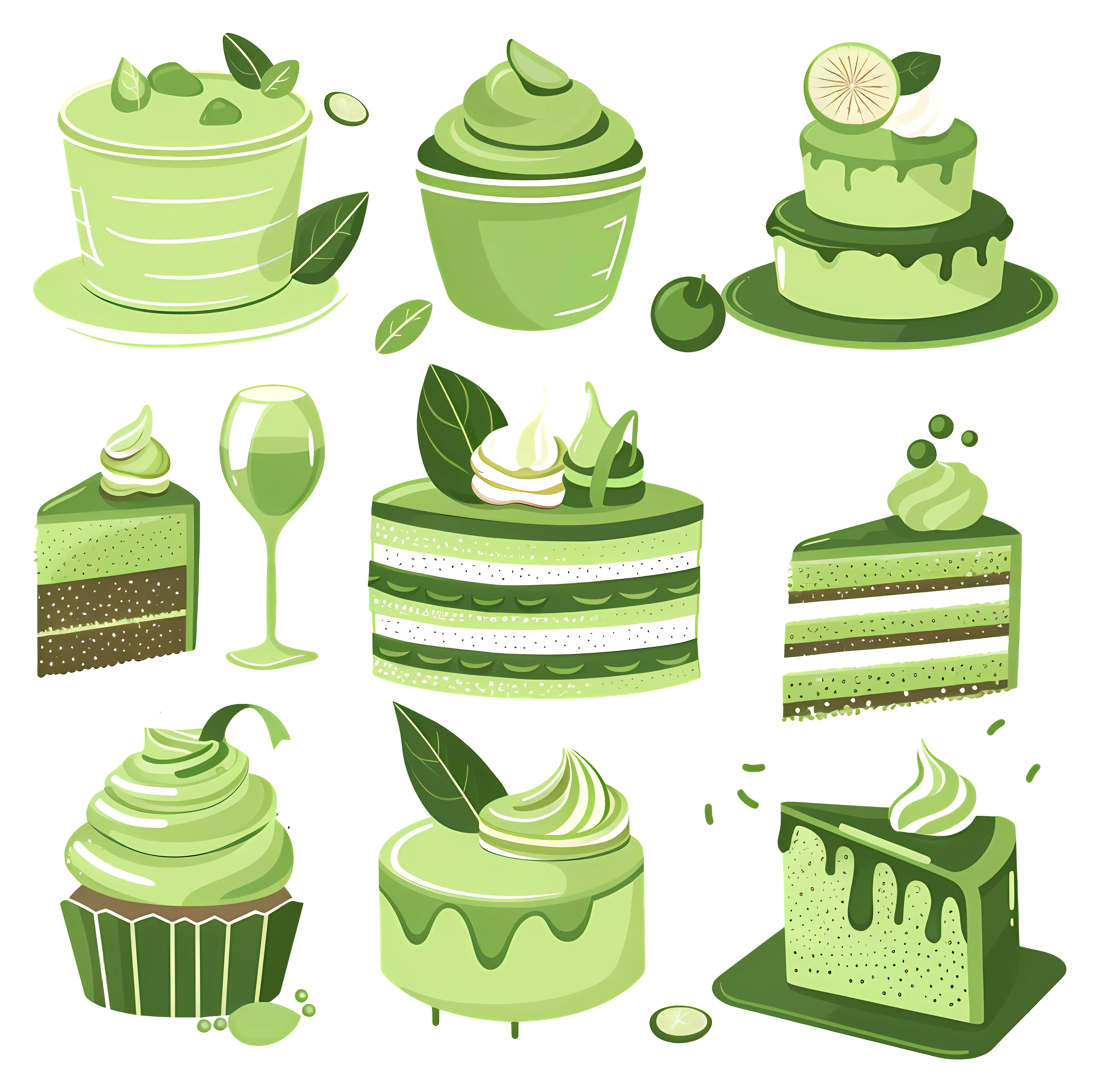 Green Desserts and Cake Collection Illustration