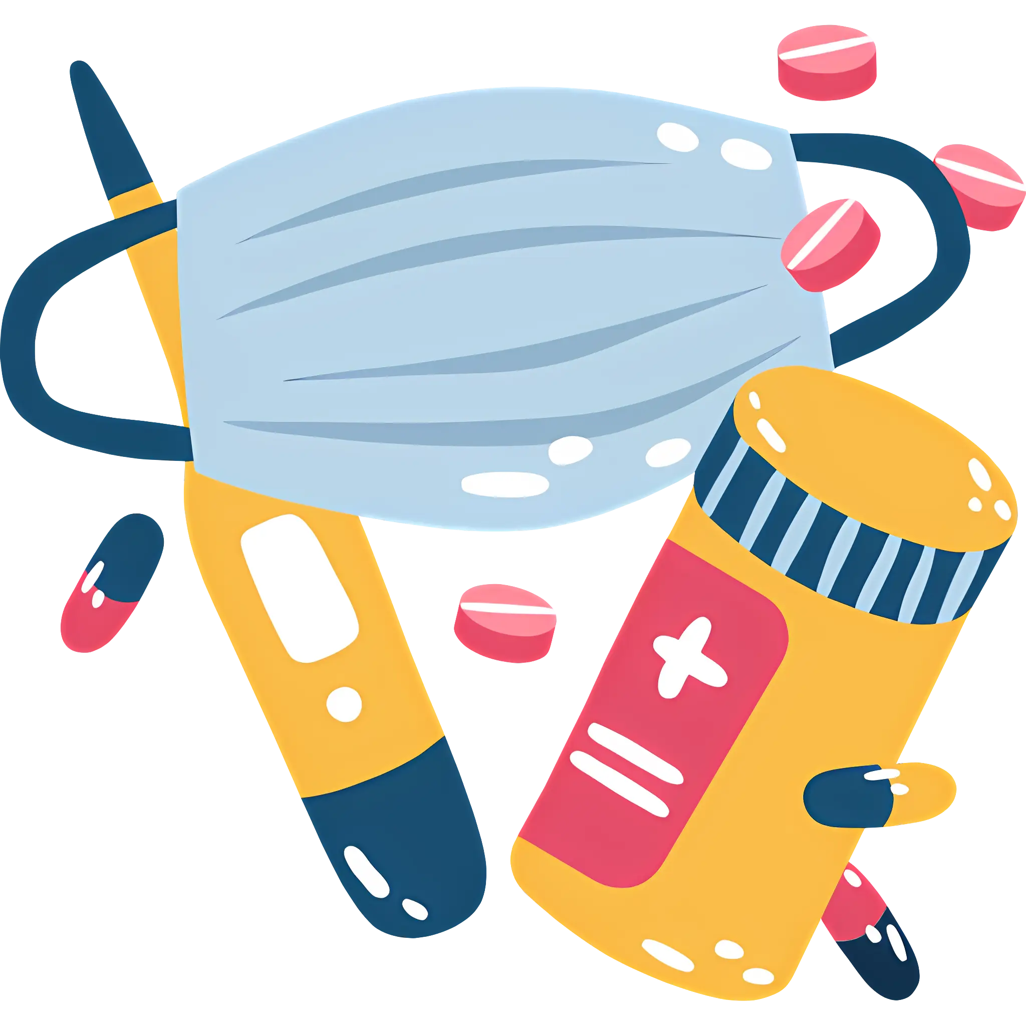 Medical Supplies with Mask and Pills Illustration