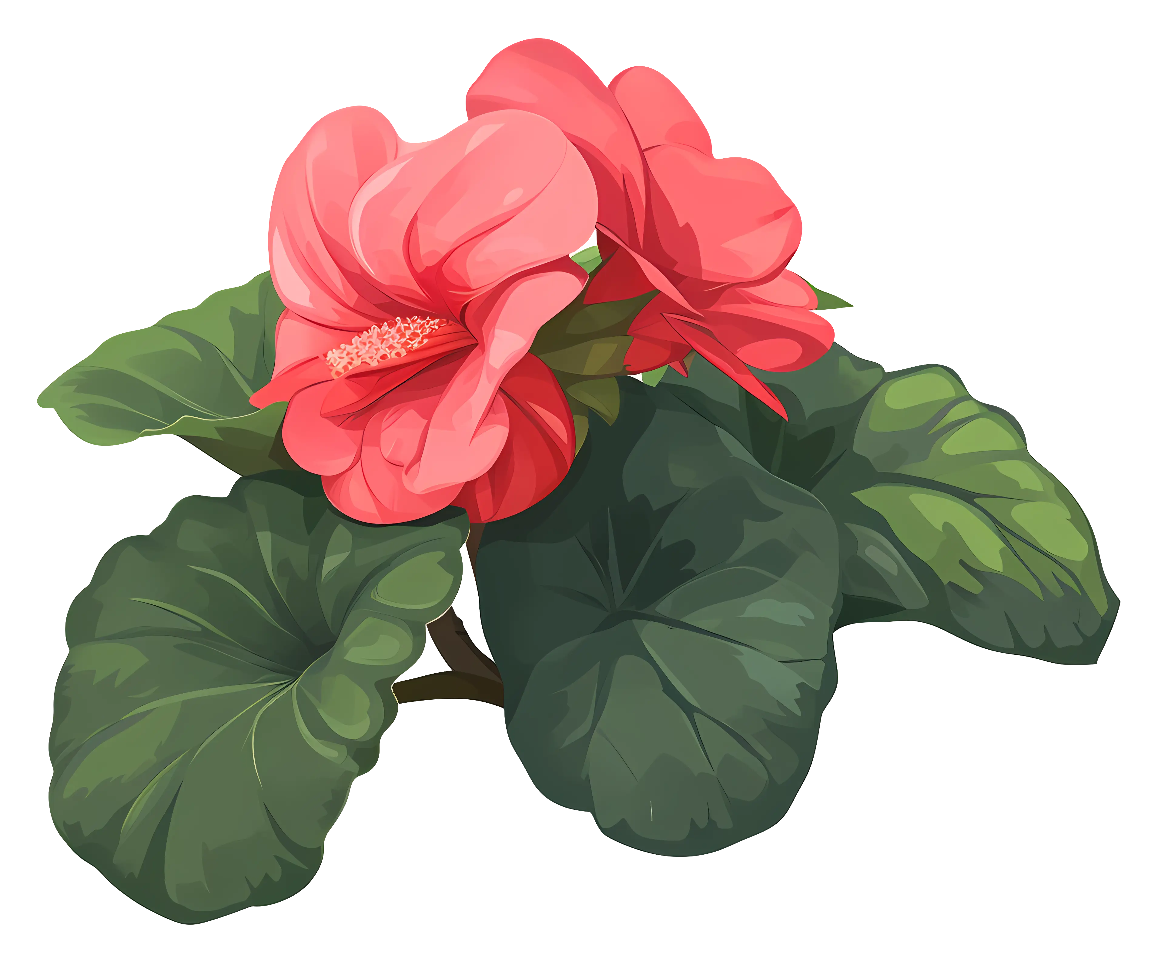 Pink Flowers with Green Leaves