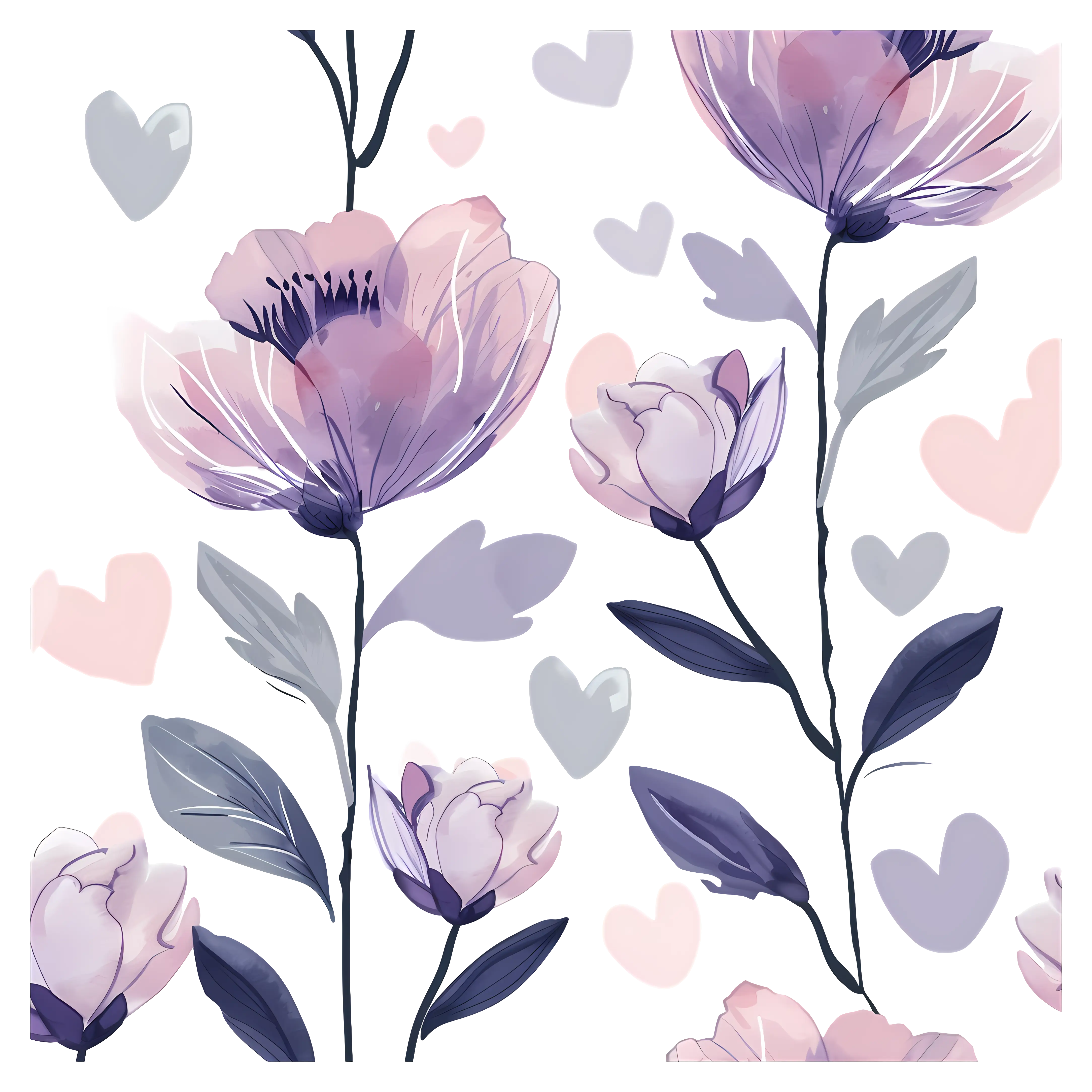 Beautiful Floral Pattern with Hearts