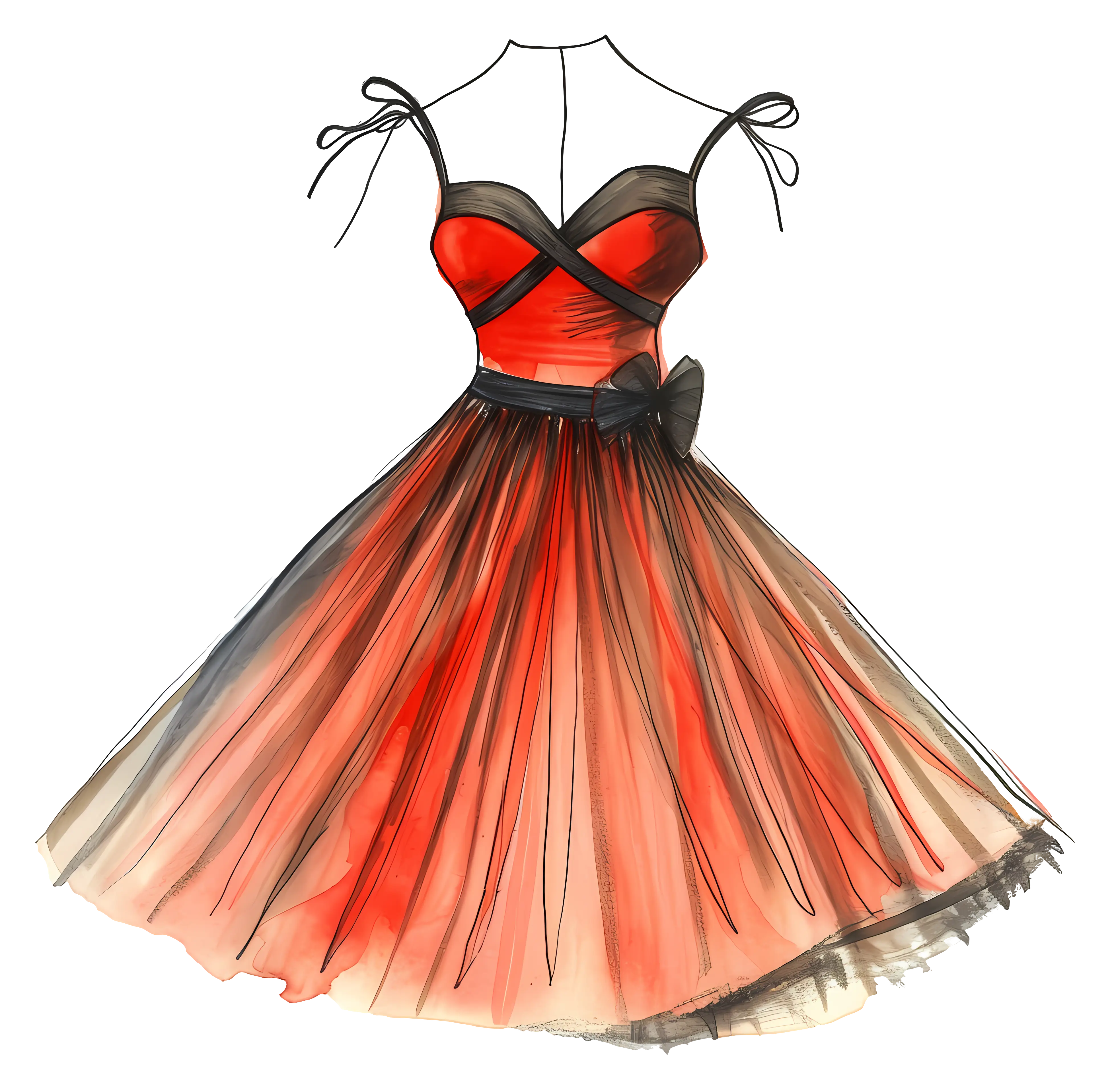 Elegant Red and Black Dress Illustration