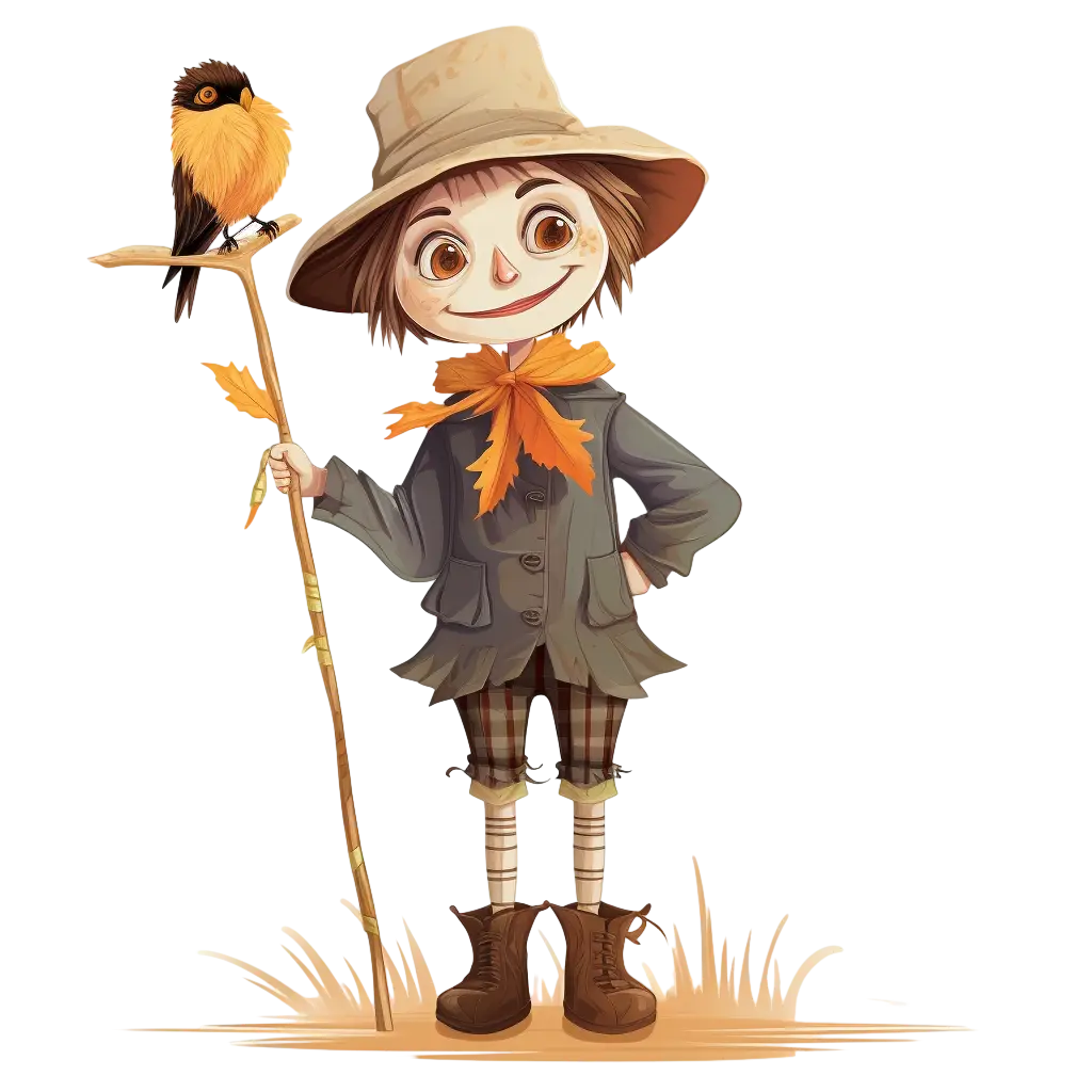 Friendly Scarecrow with Bird