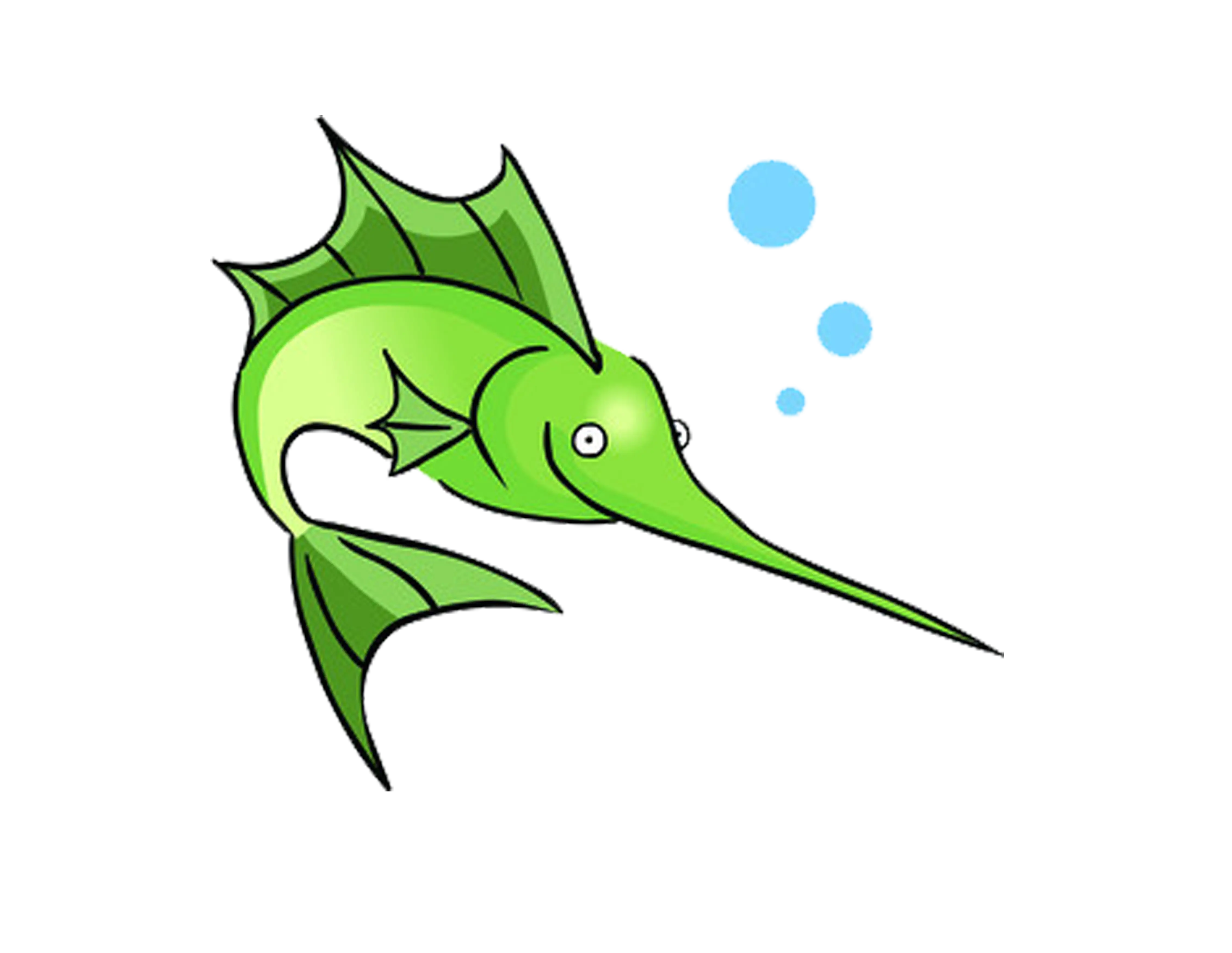 Cartoon Green Fish with Bubbles