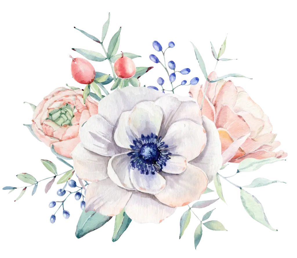 Watercolor Floral Bouquet with Roses and Anemones