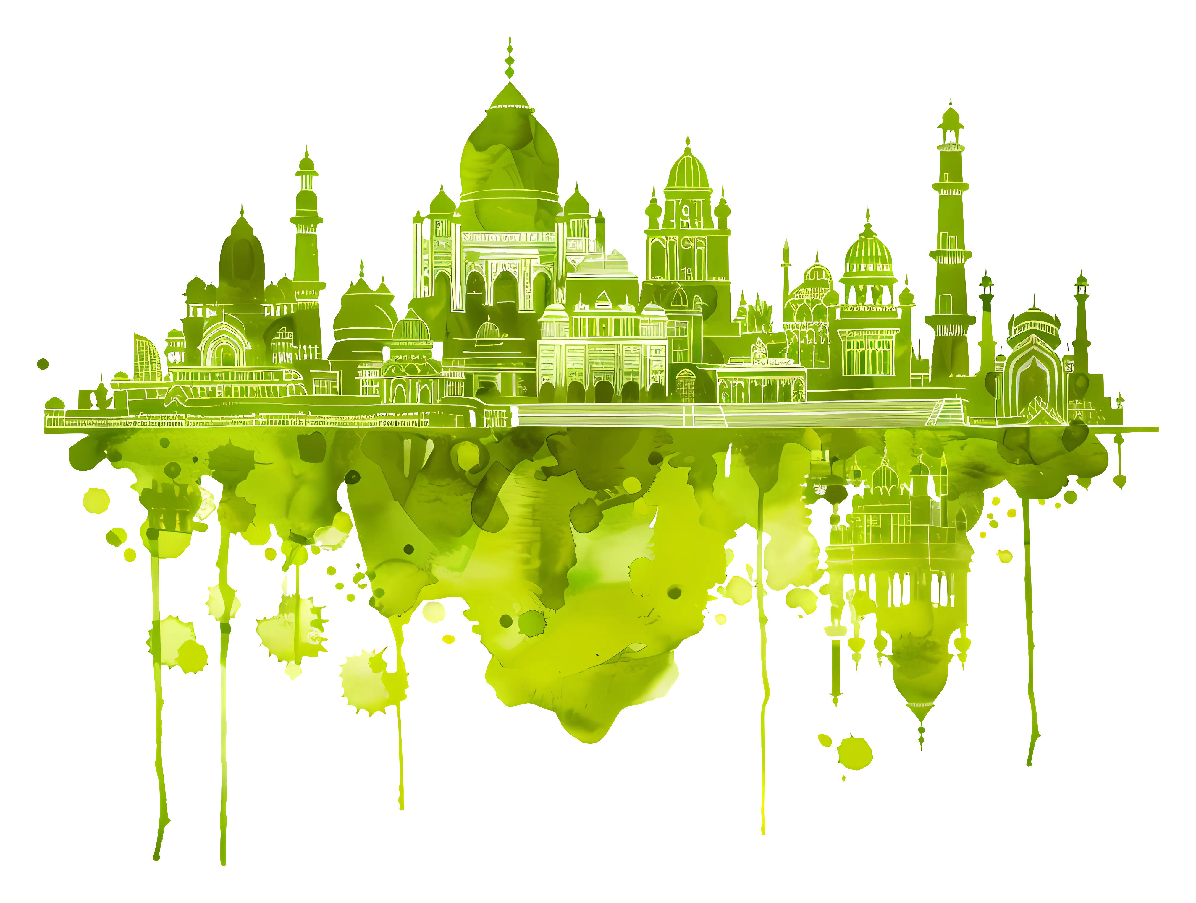 Green Watercolor Indian Landmarks
