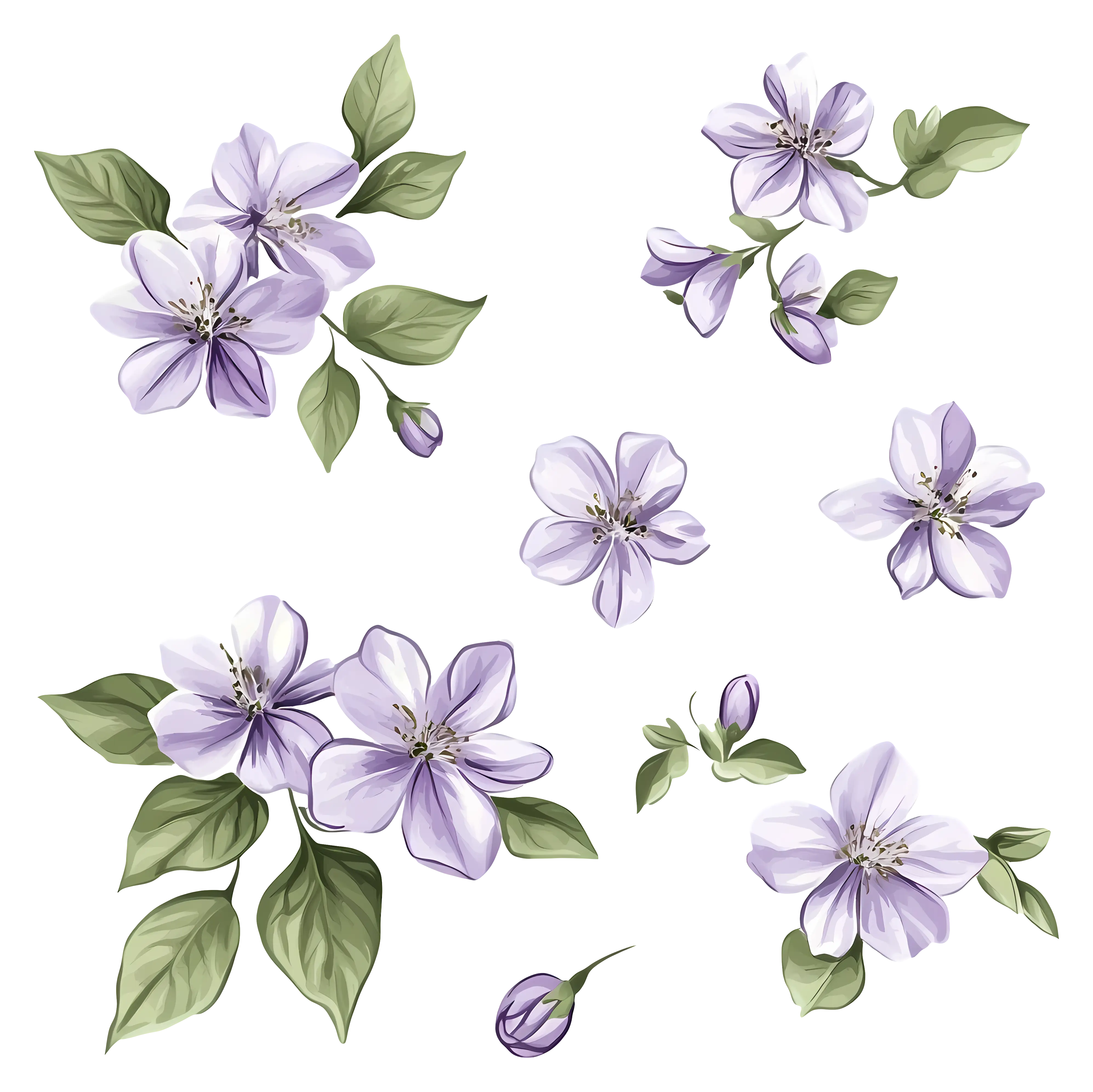 Purple Flowers with Green Leaves