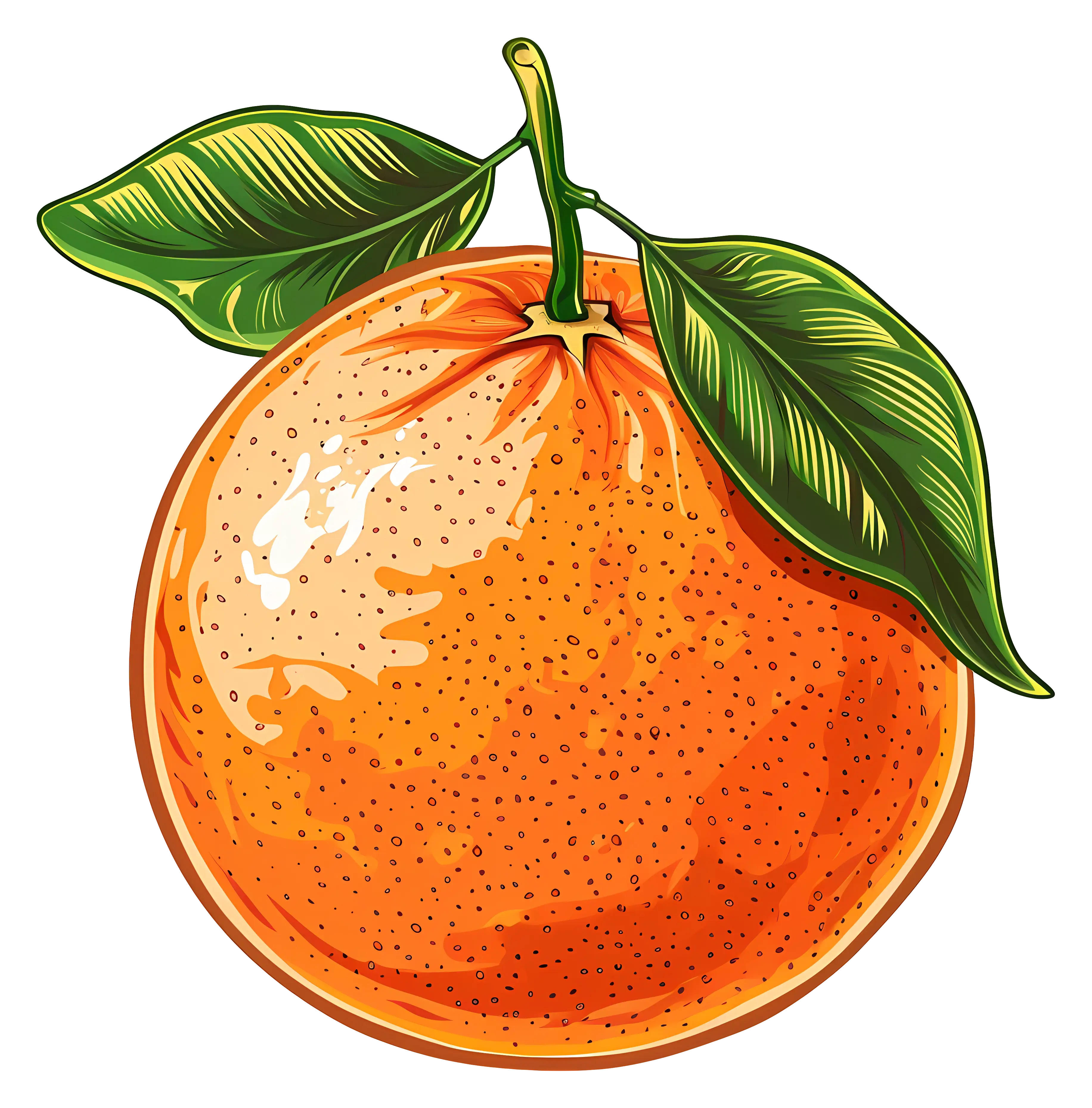 Fresh Orange Fruit with Green Leaves Illustration