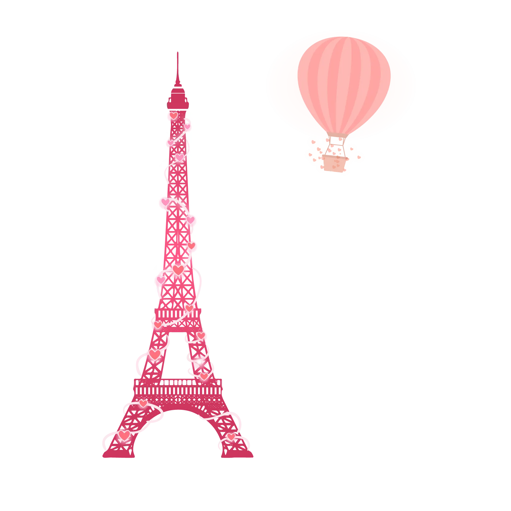Iconic Eiffel Tower with Hot Air Balloon