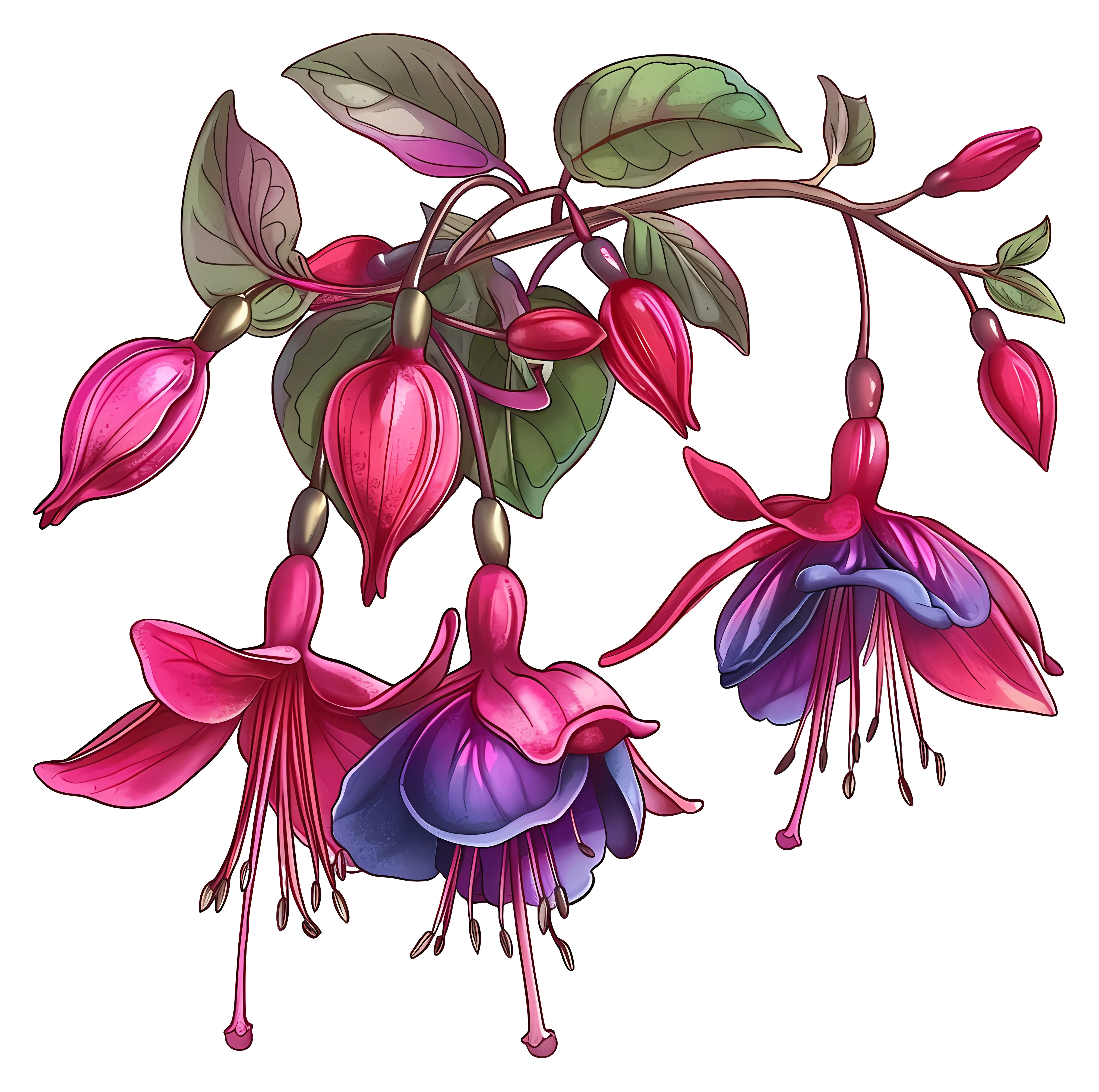 Beautiful Fuchsia Flowers Illustration