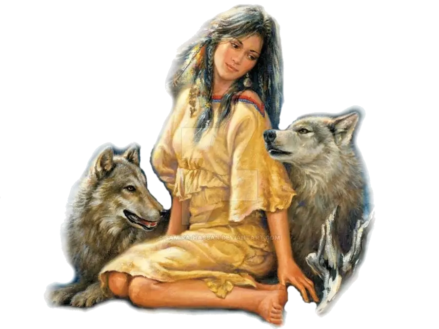 Mystical Woman with Wolves