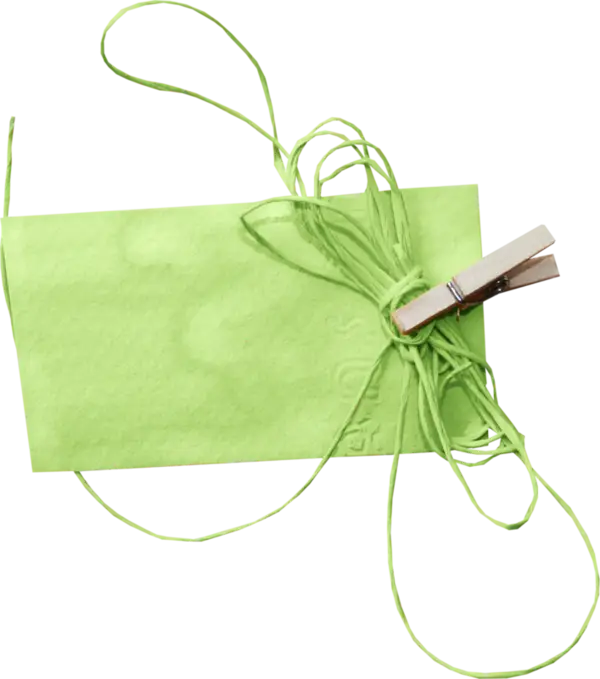 Green Note Card with String and Clip