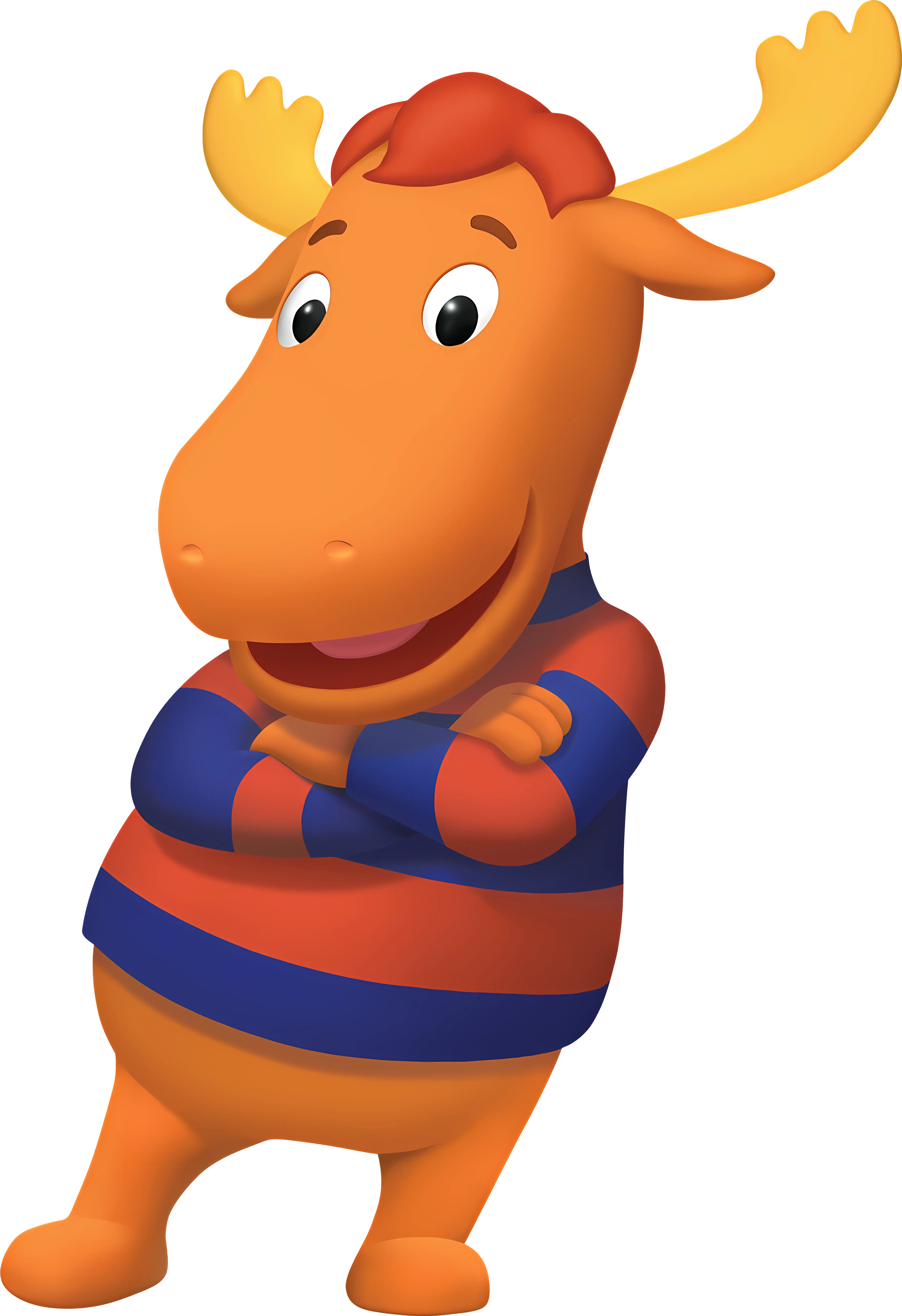 Cartoon Orange Moose Character in Bright Stripes