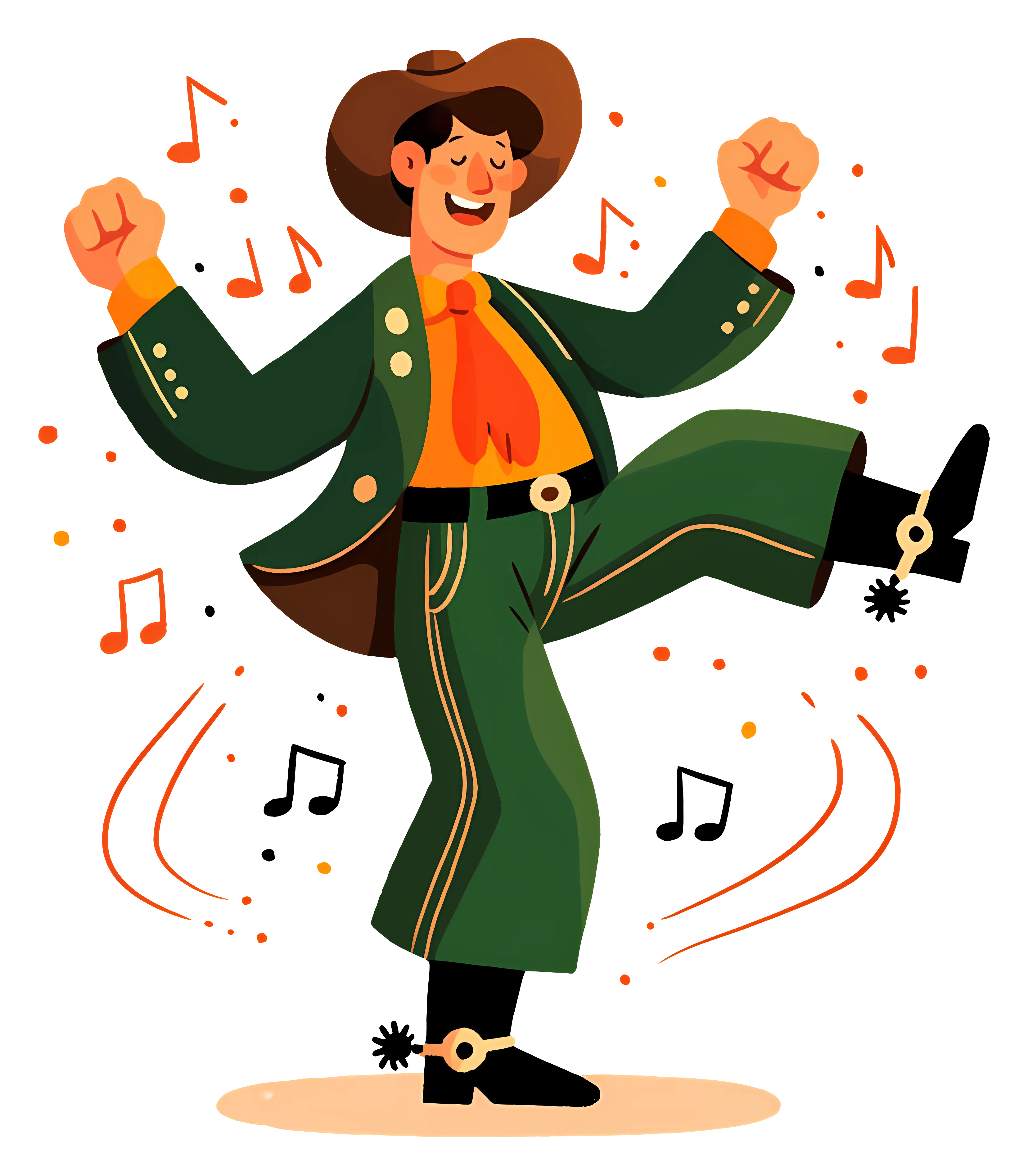Dancing Cowboy with Music Notes