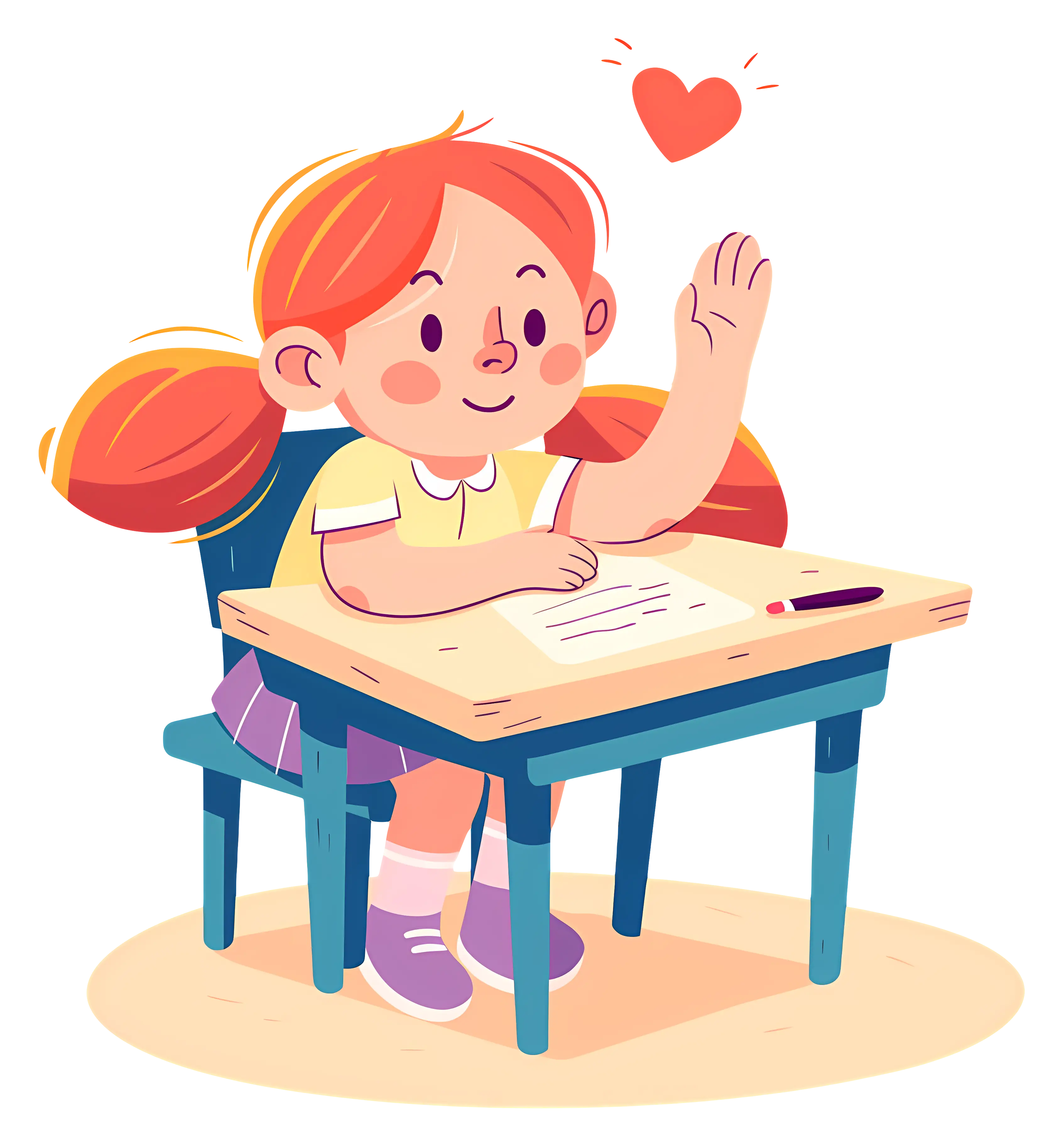 Girl in Classroom Raising Hand
