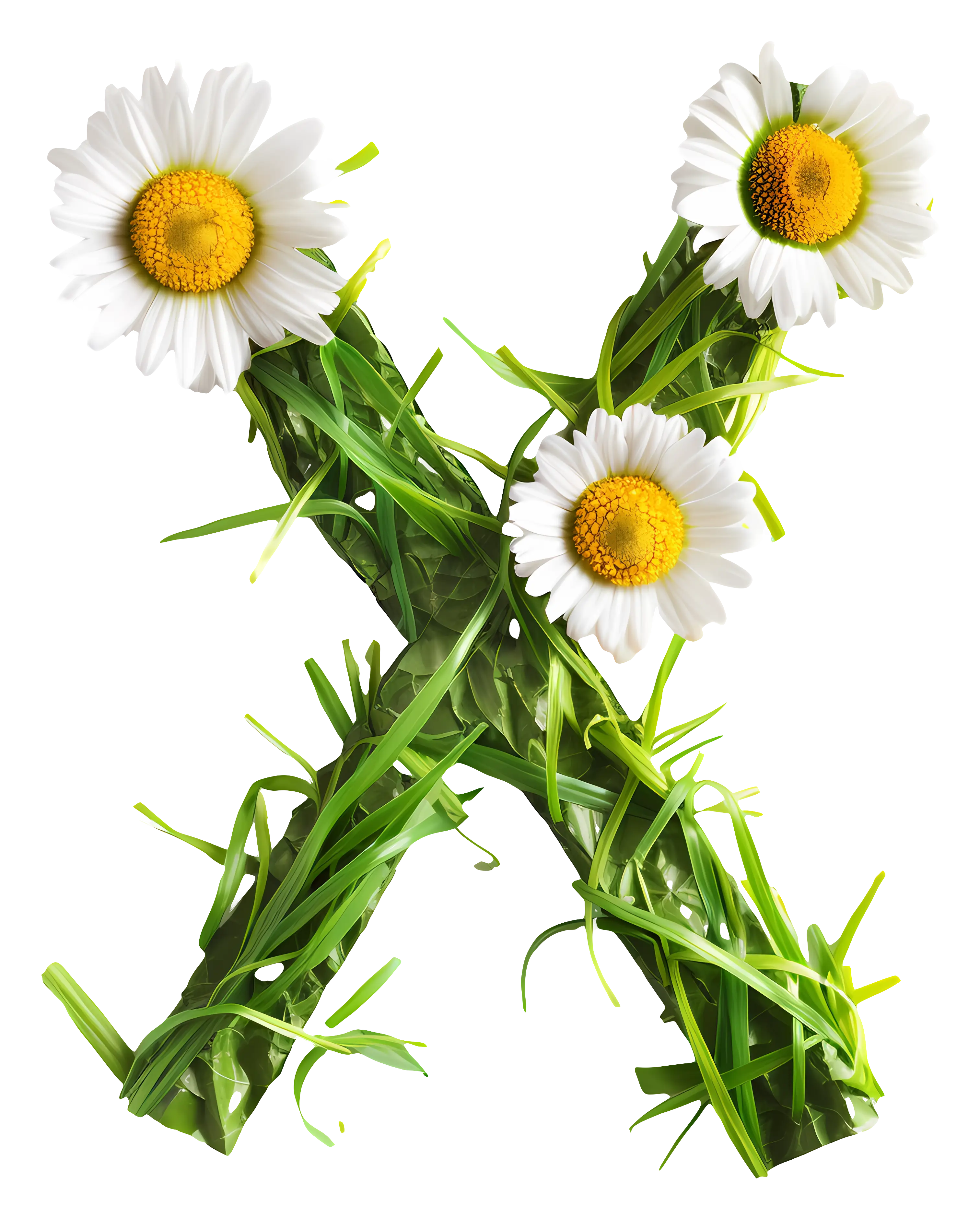 Letter X with Daisies and Grass