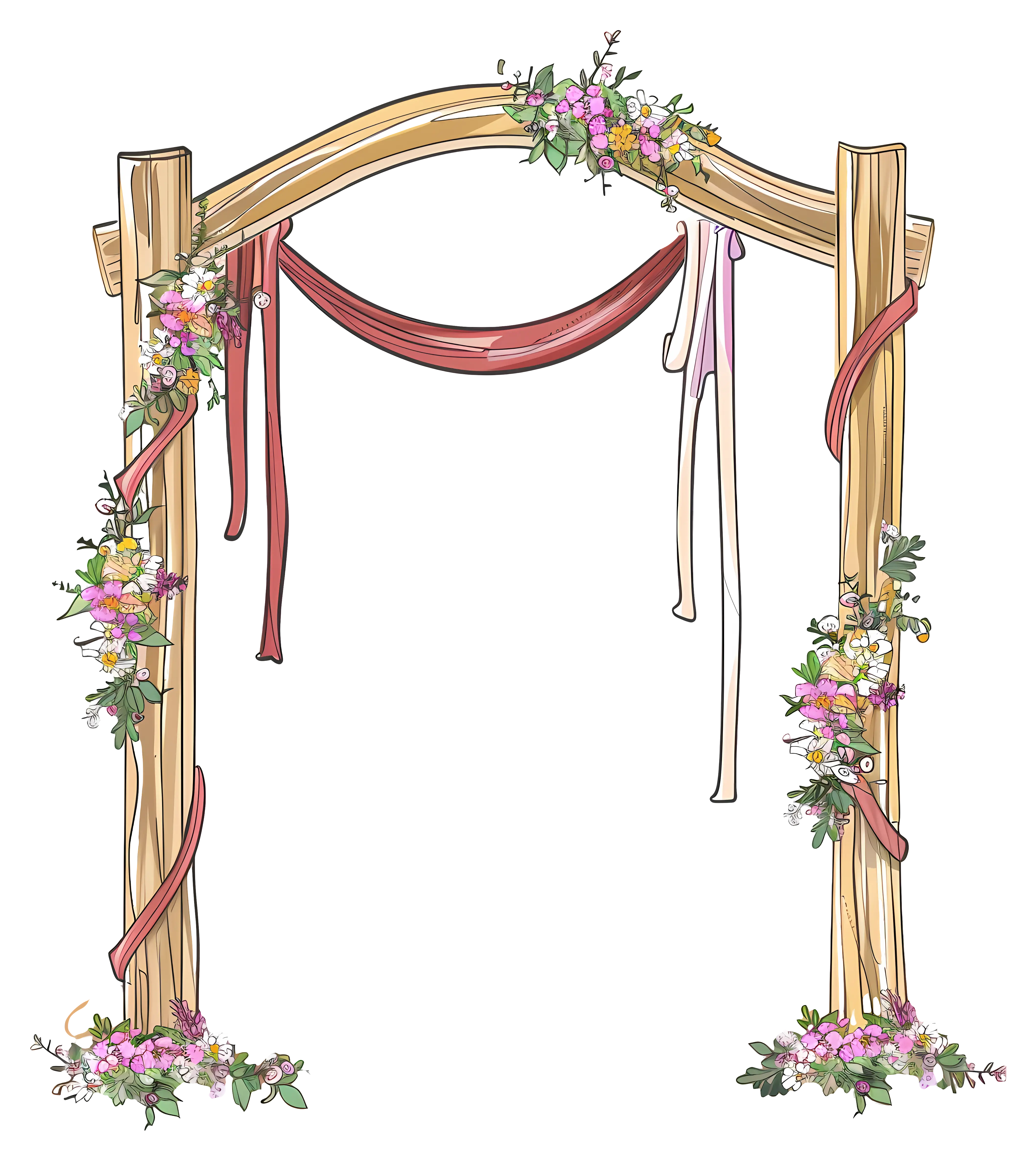 Wooden Decorative Floral Arch Illustration