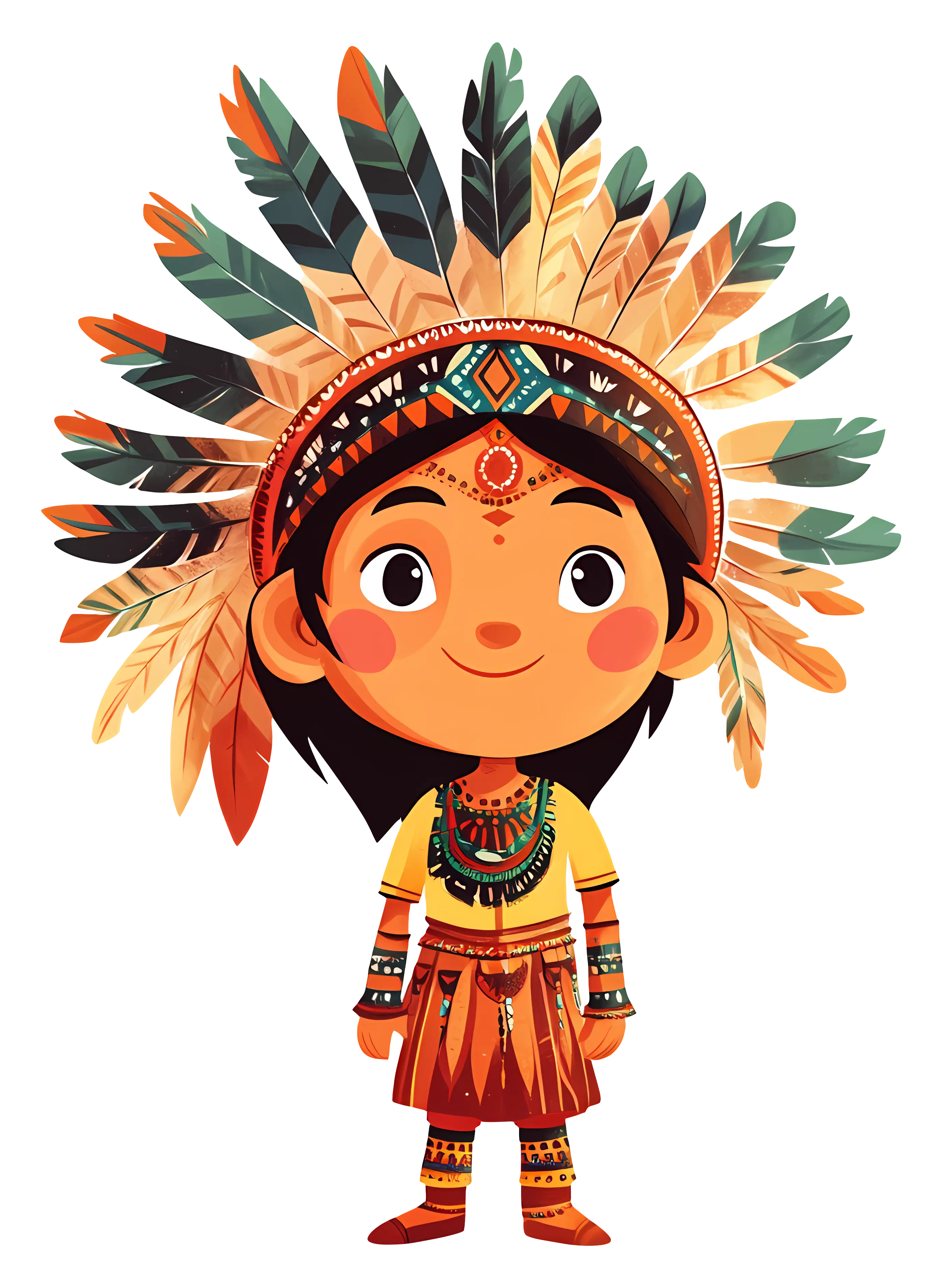 Cartoon Character with Feather Headdress