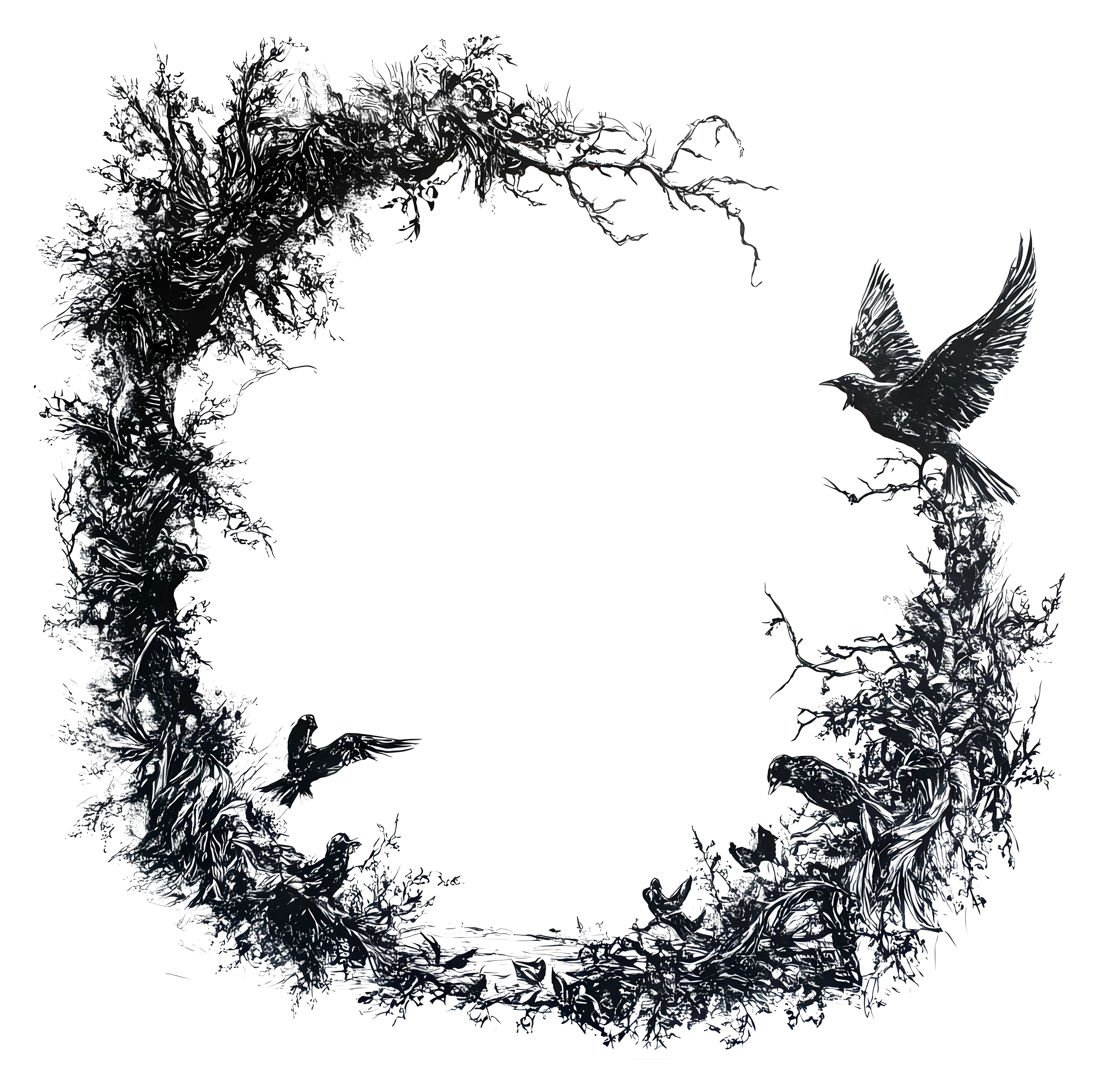 Black and White Wreath with Birds
