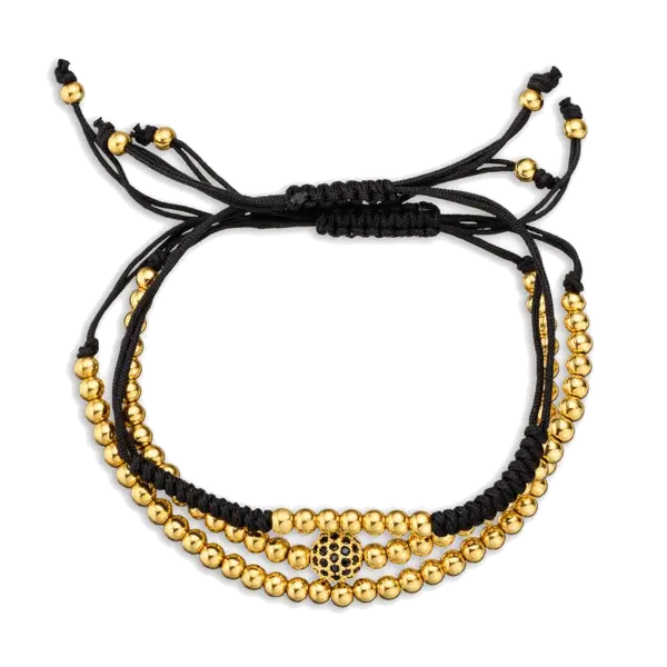 Gold Beaded Bracelet with Black Cord