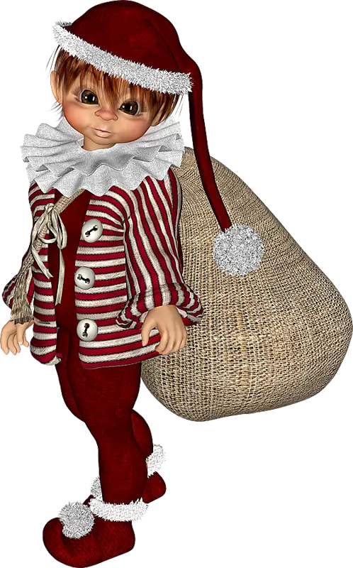 Christmas Elf with Red Outfit and Sack