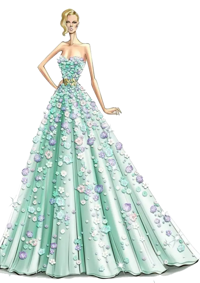 Elegant Blue Gown with Floral Design