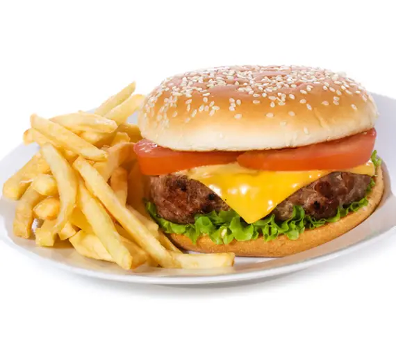 Delicious Burger and Fries on White Plate