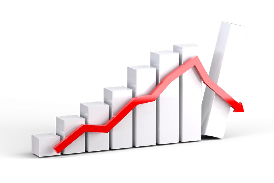 Declining Bar Graph with Red Arrow