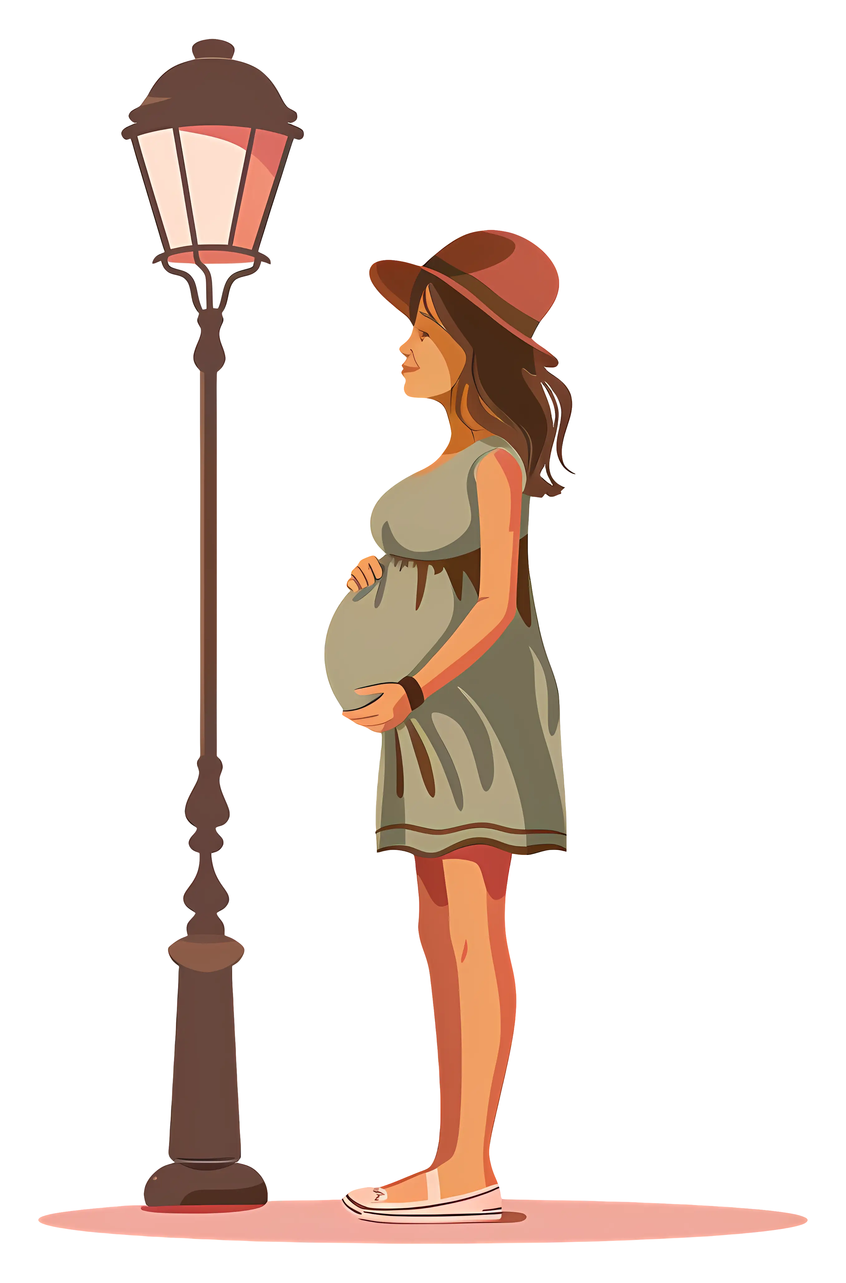 Pregnant Woman Standing by Lamp Post