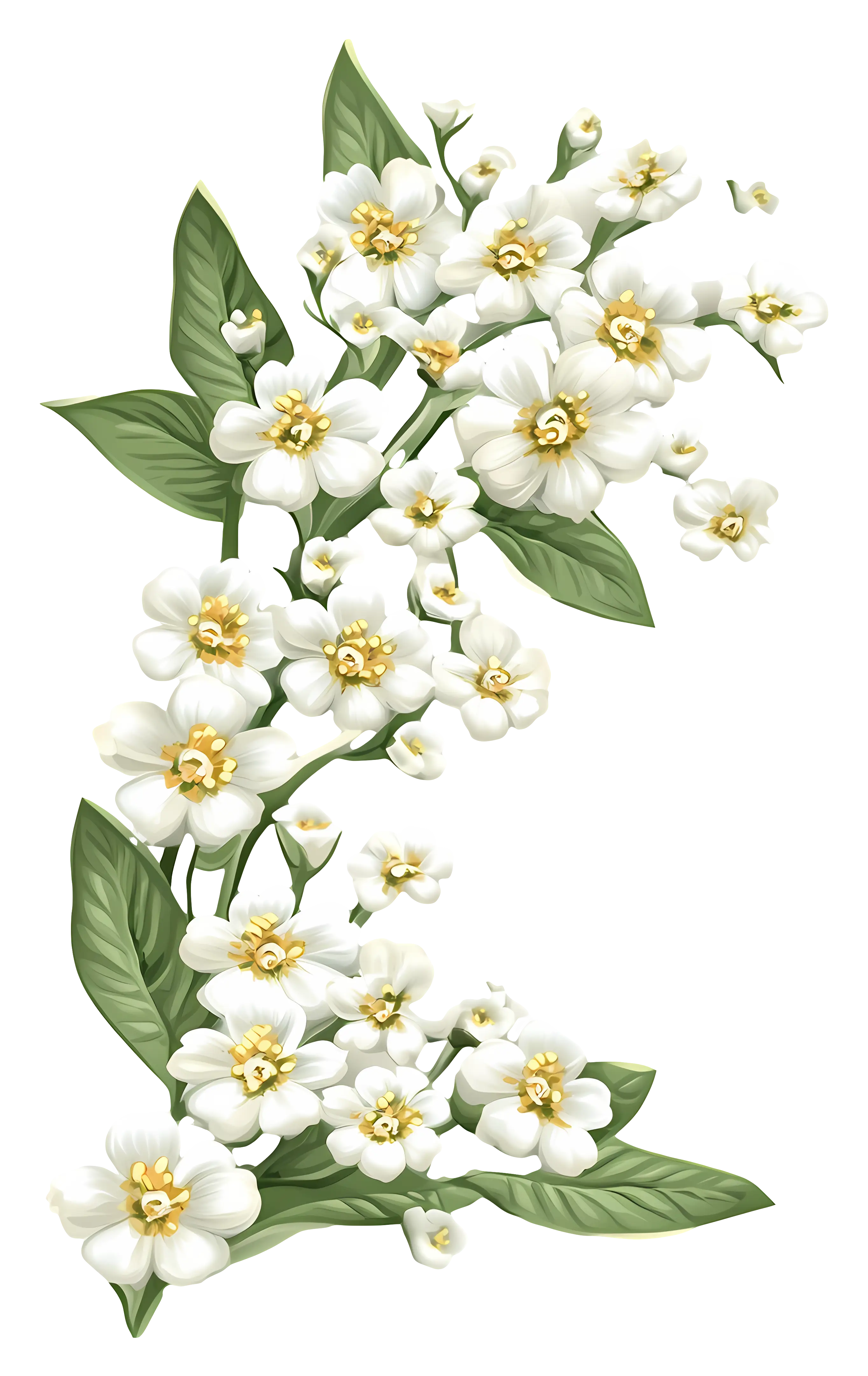 White Flowers with Green Leaves