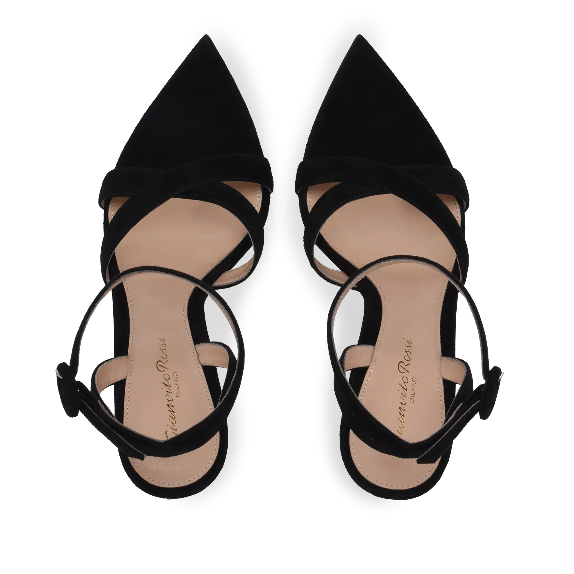 Black Strappy Pointed-Toe Shoes for Women