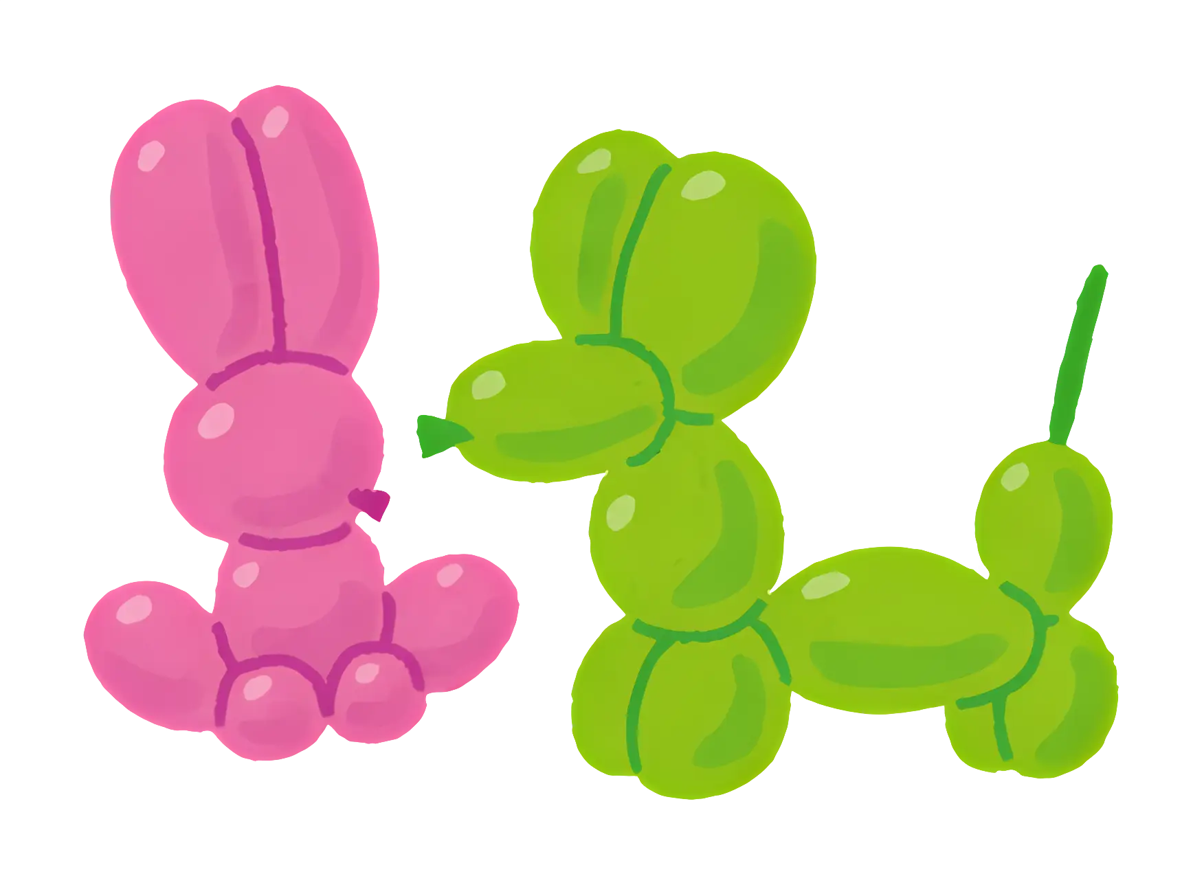 Pink Bunny and Green Dog Balloon Animals